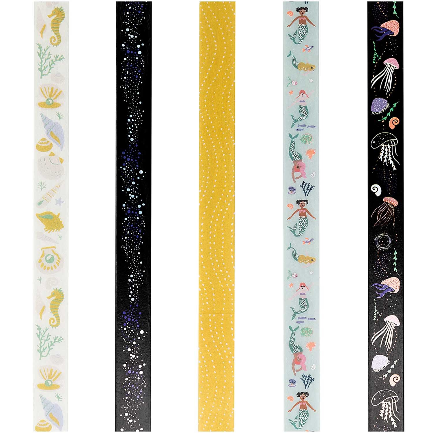 Paper Poetry Tape Set Mermaid 5-teilig von Rico Design Paper Poetry Tape Set Mermaid: Fünf dekorative Klebebänder mit Meeresmotiven in verschiedenen Farben von Rico Design. Ideal für kreative Projekte.