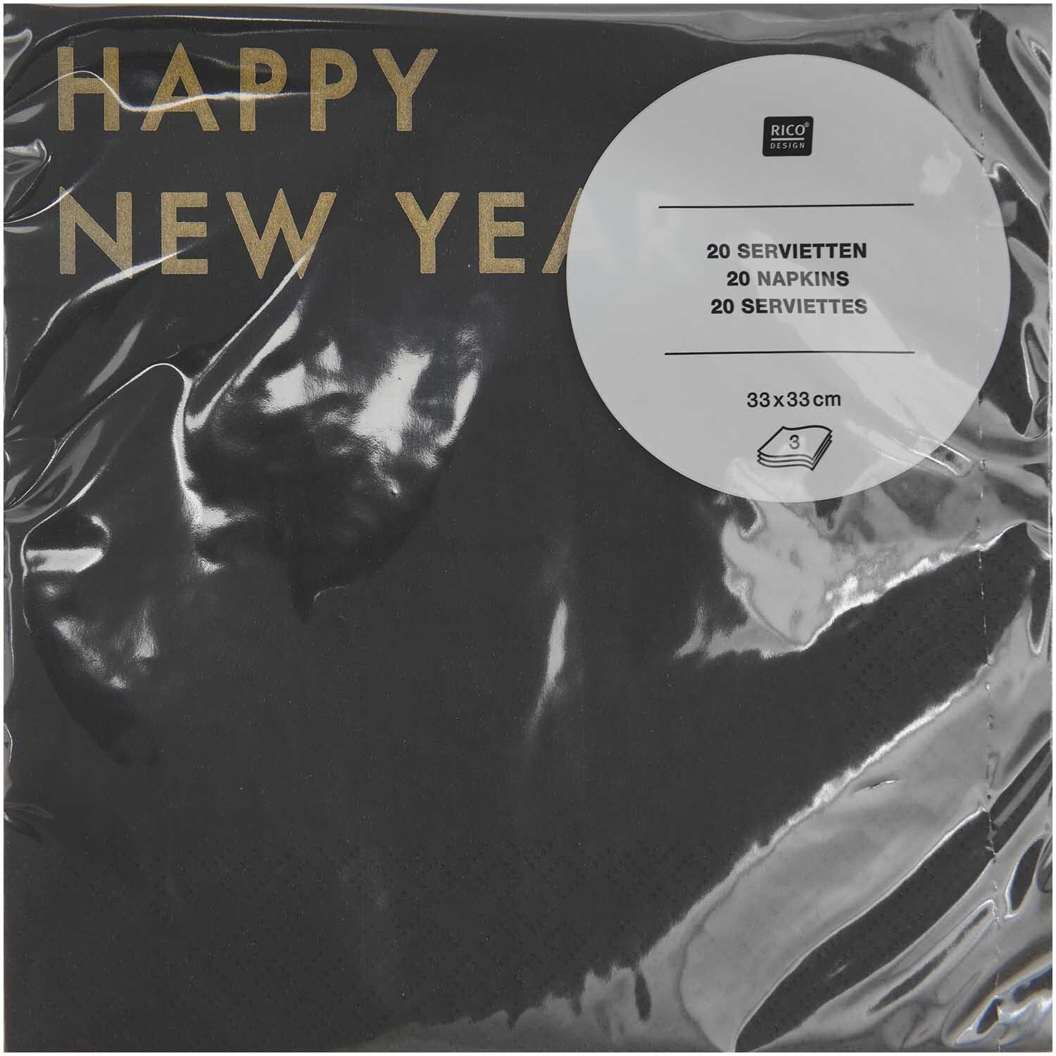 Servietten Happy New Year schwarz 33x33cm 20 Stück von Rico Design