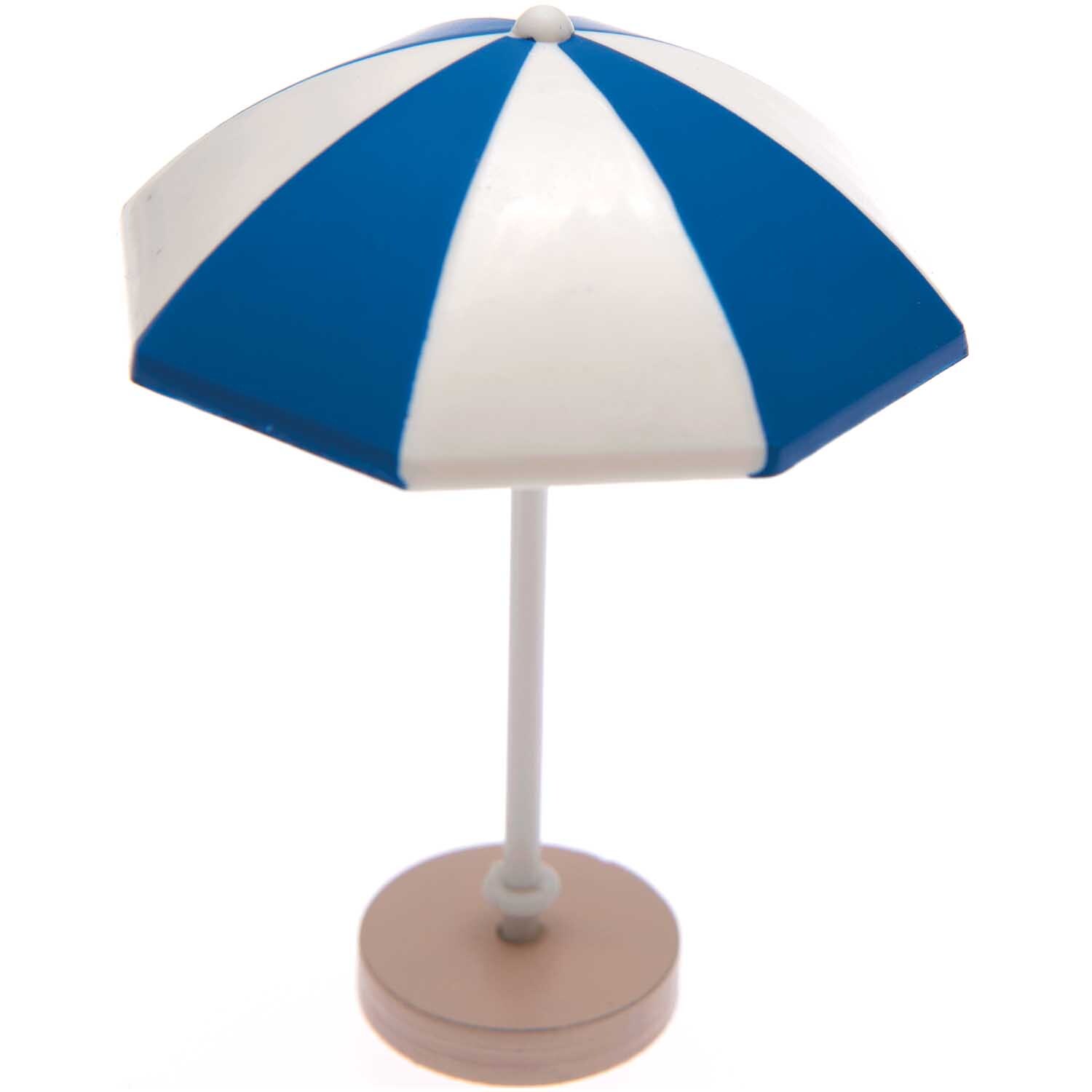 Deko-Sonnenschirm blau-weiß von Rico Design, ideal für Miniatur-Arrangements und Bastelprojekte.