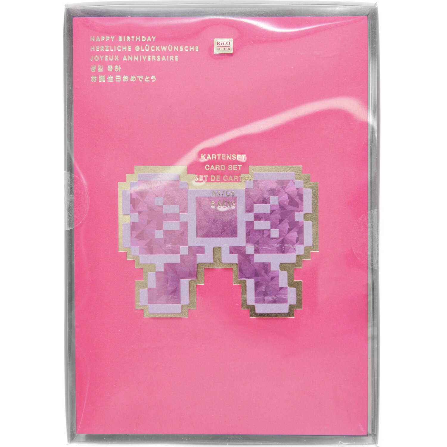 Paper Poetry 3D-Kartenset La Vie en Rose Pixel Schleife DIN A5 von Rico Design