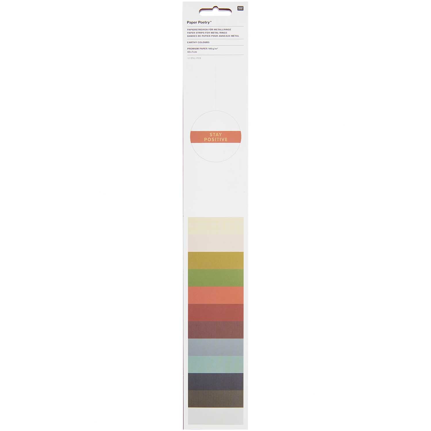 Paper Poetry Papierstreifen 7x42cm 12 Farben Farbe Erdtöne von Rico Design