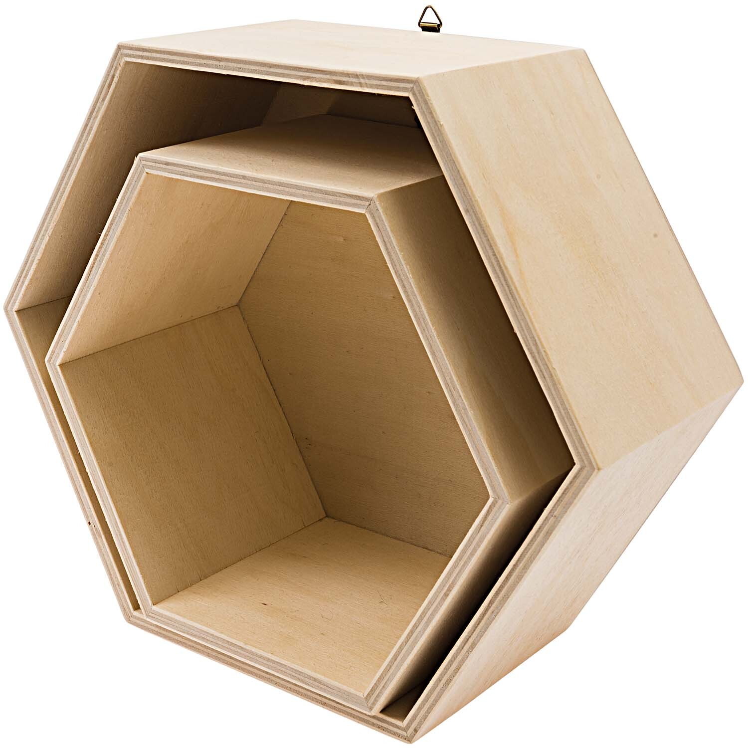 Holzbox Set sechseckig von Rico Design, 2-teilig. Naturfarbene, ineinander passende Boxen. Ideal für Dekoration und Aufbewahrung.
