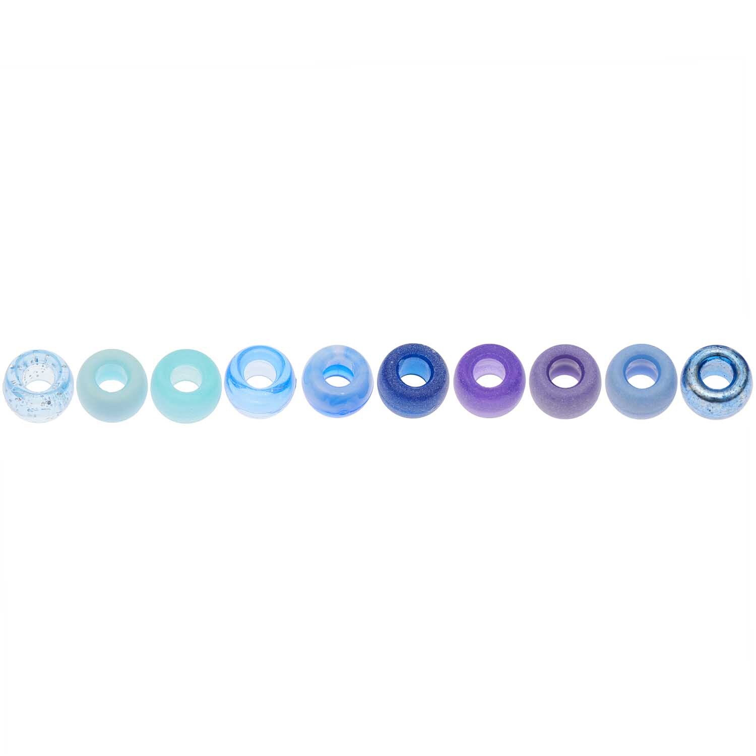 Itoshii - Ponii Beads in verschiedenen Blautönen, 9x6mm, 80 Stück, von Rico Design, aufgereiht.
