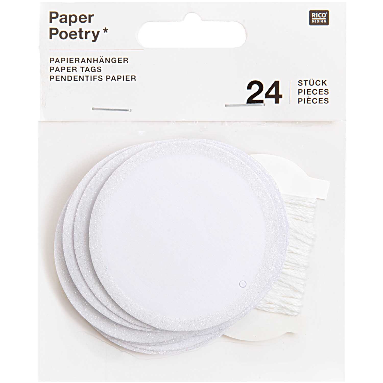 Paper Poetry Papieranhänger Kreis weiß-glitter 6cm 24 Stück von Rico Design