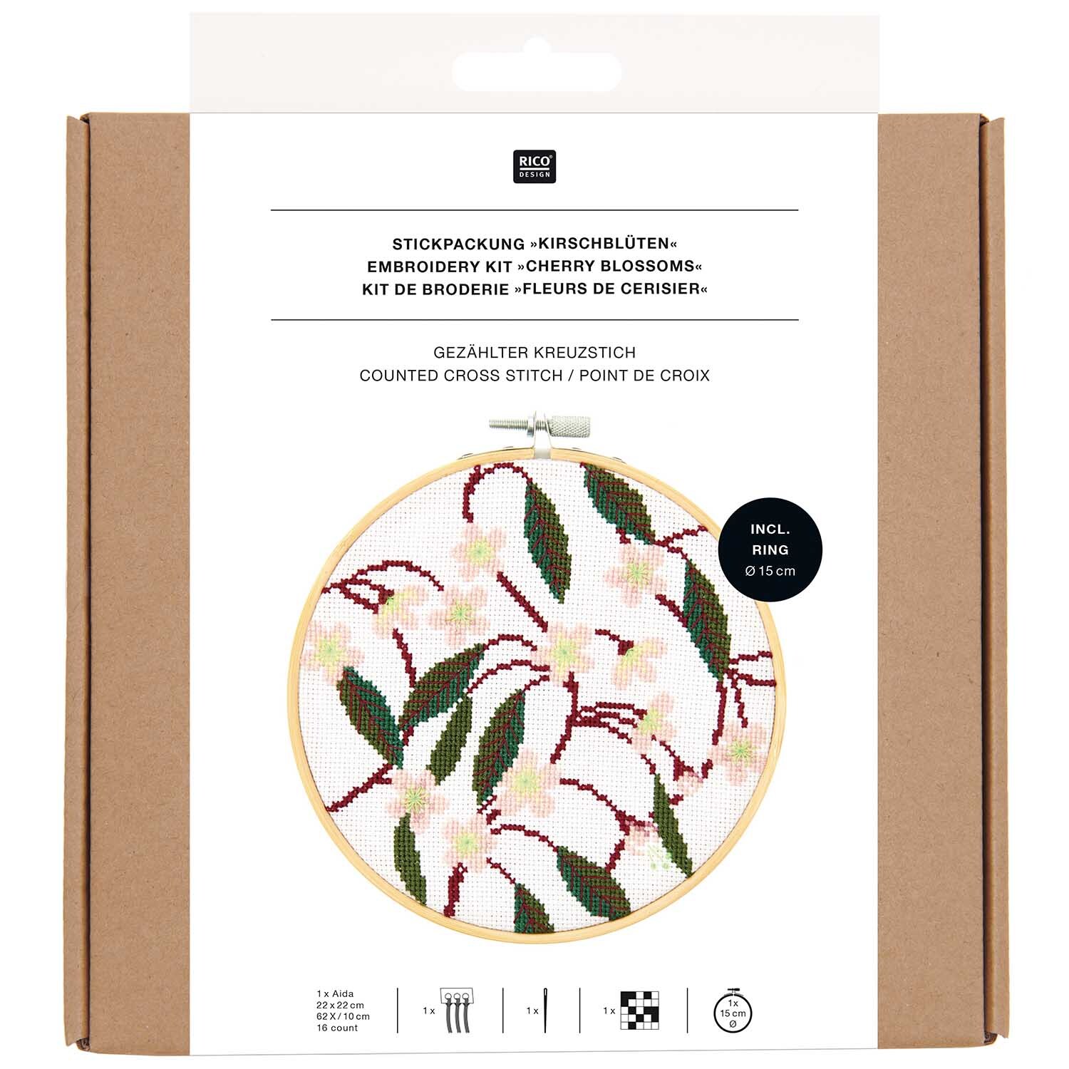 Pack de broderie Image Fleurs de cerisier Ø15cm from Rico Design