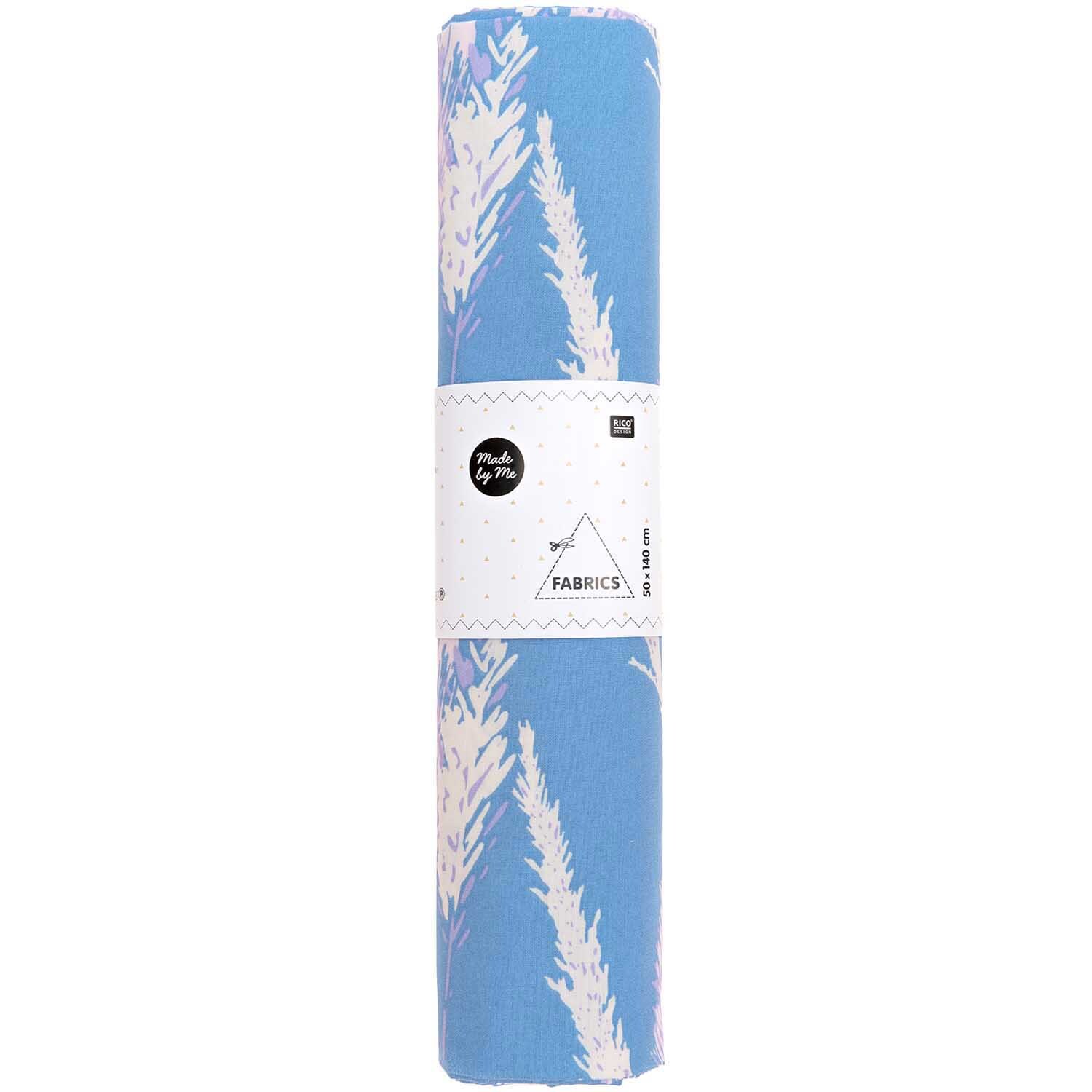 Stoffabschnitt Druckstoff Pampasgras azur 50x140cm von Rico Design