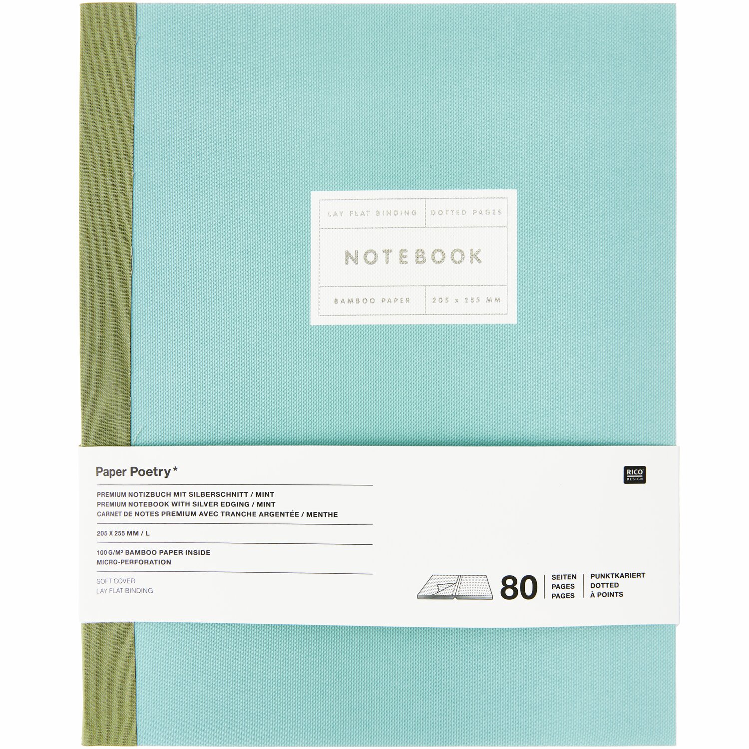 Paper Poetry Notizbuch L Silberrand Farbe Mint von Rico Design