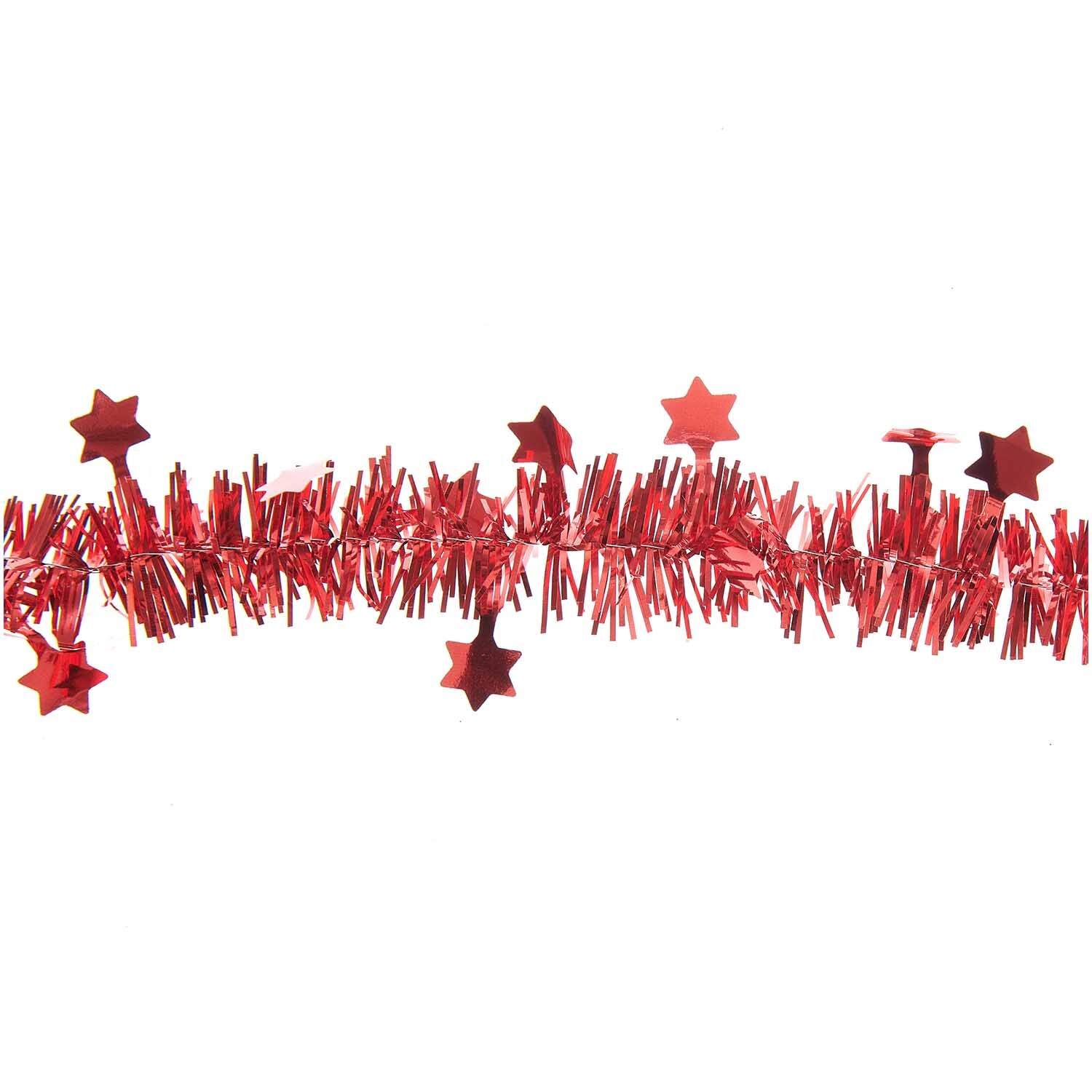 Girlande Lametta mit Sternen 7m: Rote Lametta-Girlande von Rico Design, verziert mit glänzenden Sternen.