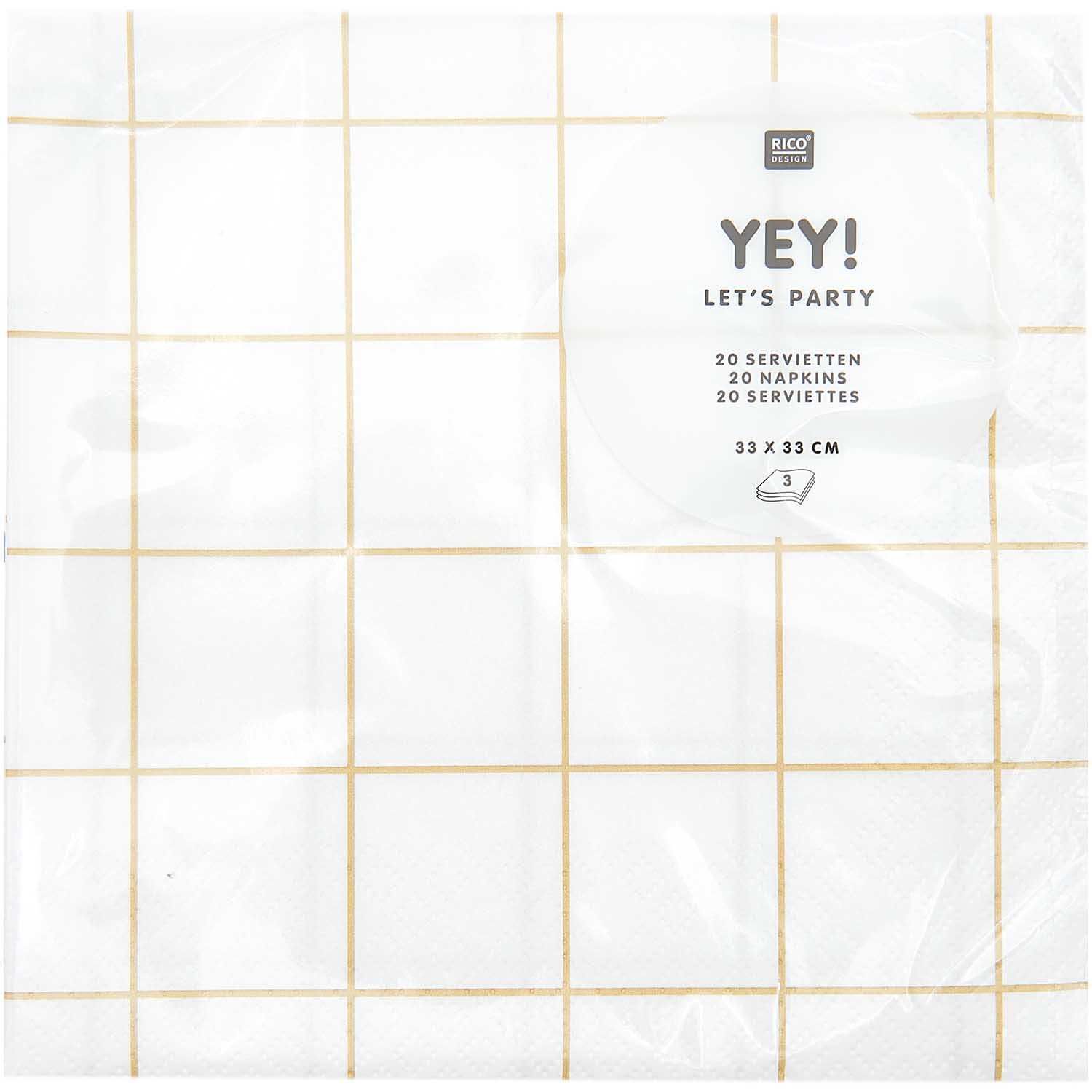 Servietten Raster weiß-gold 33x33cm 20 Stück von Rico Design