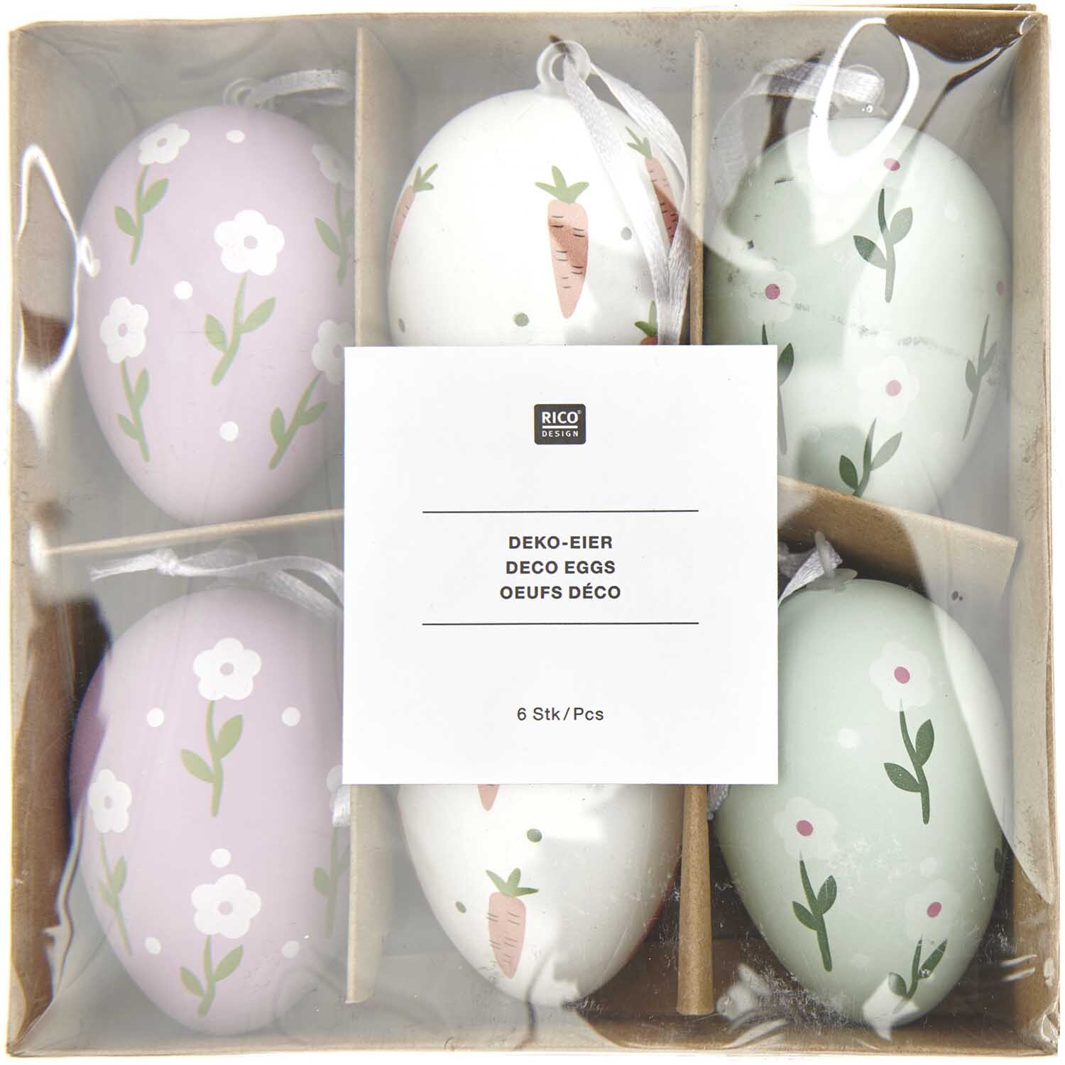 Deko-Eier Set Lila/Weiß/Grün Ø 4x10cm 6 Stück von Rico Design