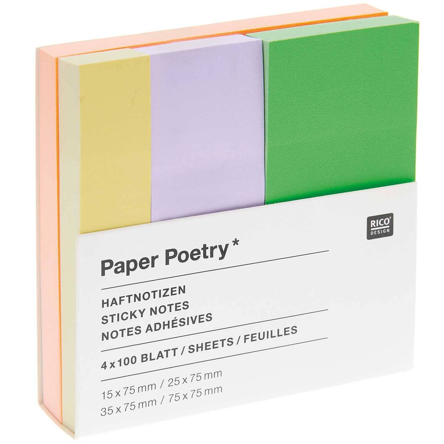 Paper Poetry Haftnotizen neon 4x100 Blatt in leuchtenden Farben von Rico Design, ideal für Notizen.