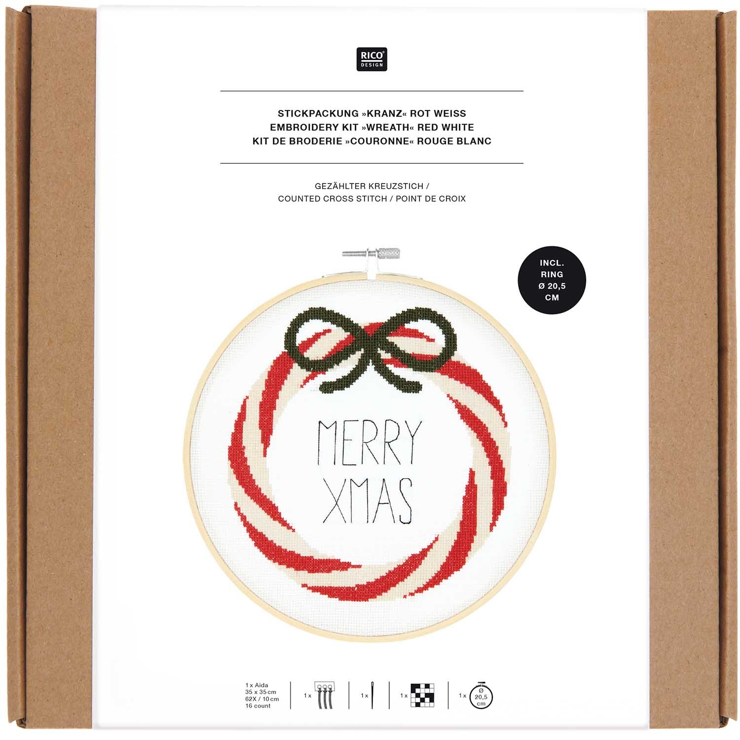 Paquet à broder image couronne rouge-blanc Ø20,5cm from Rico Design
