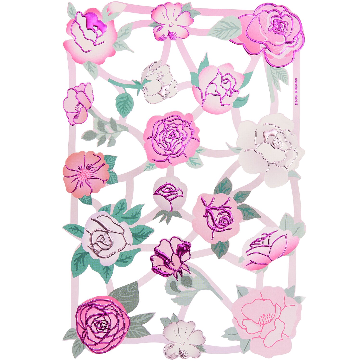 Paper Poetry Glanzbilder Rosen, 1 Blatt mit rosa und grünen Blumenmotiven, ideal für kreative Bastelprojekte.