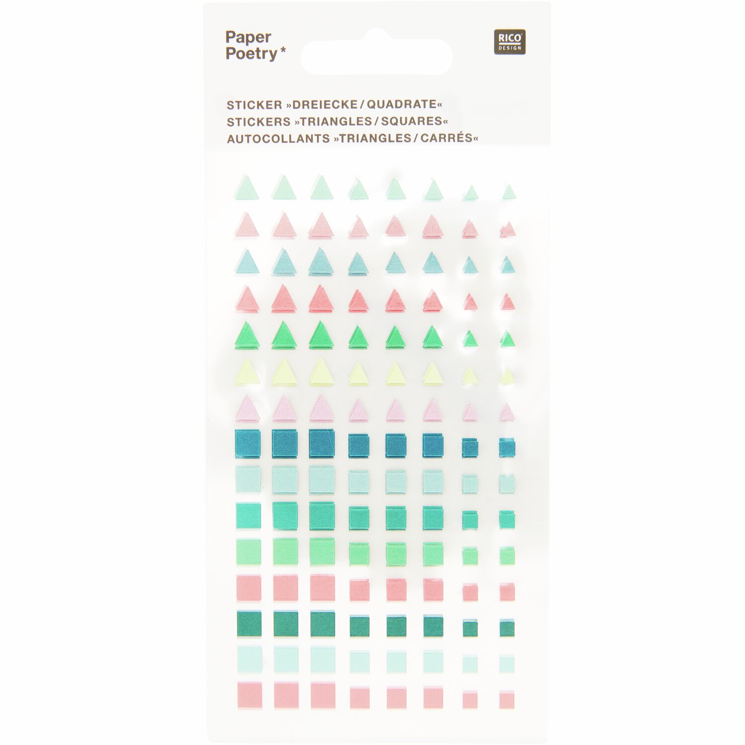 Paper Poetry Sticker mit Dreiecken und Quadraten in verschiedenen Farben von Rico Design.