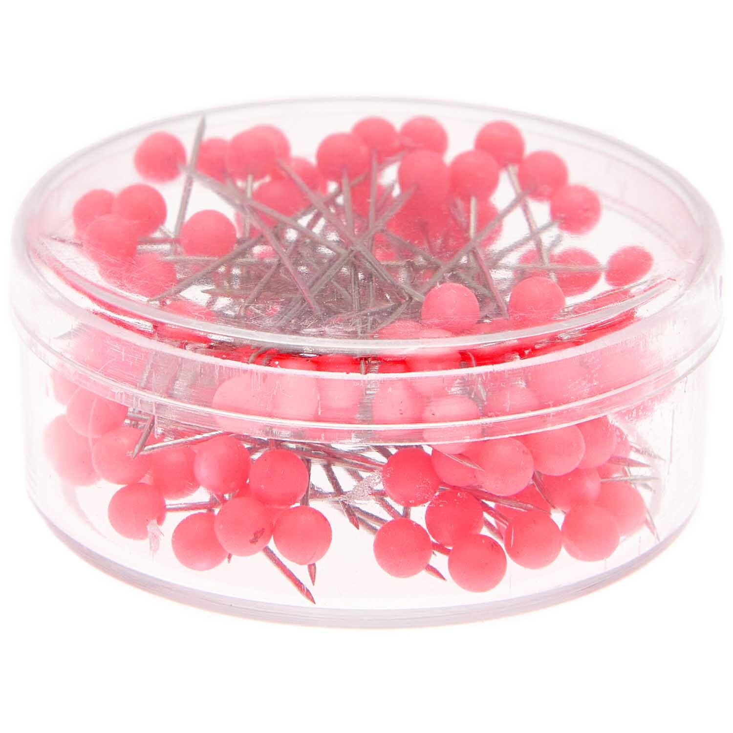 Stecknadeln 38mm 100 Stück in einer transparenten Box, leuchtend pink, von Rico Design. Ideal für Näharbeiten.