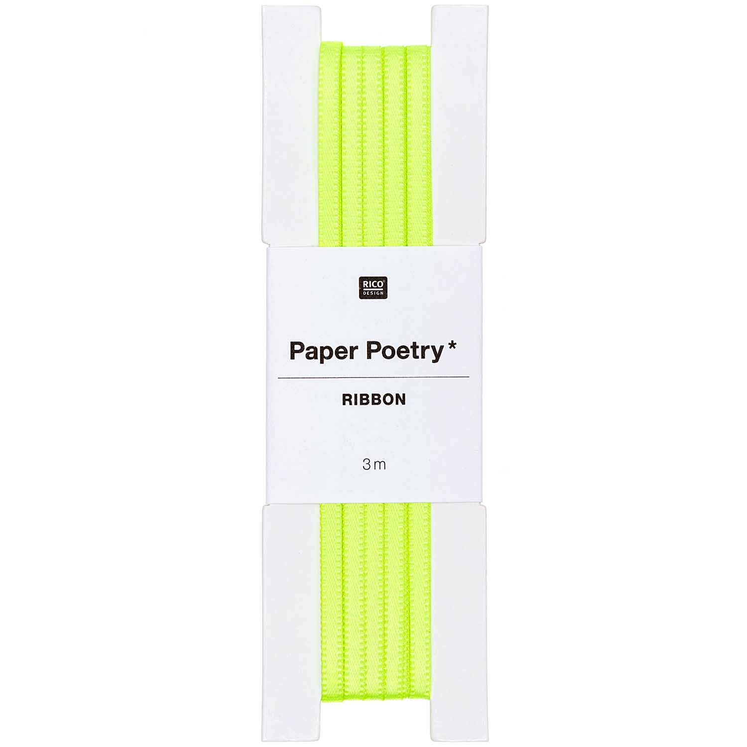 Paper Poetry Satinband 3mm 3m Farbe Neon Gelb von Rico Design Paper Poetry Satinband 3mm 3m in leuchtendem Neon Gelb von Rico Design, ideal für kreative Bastelprojekte.