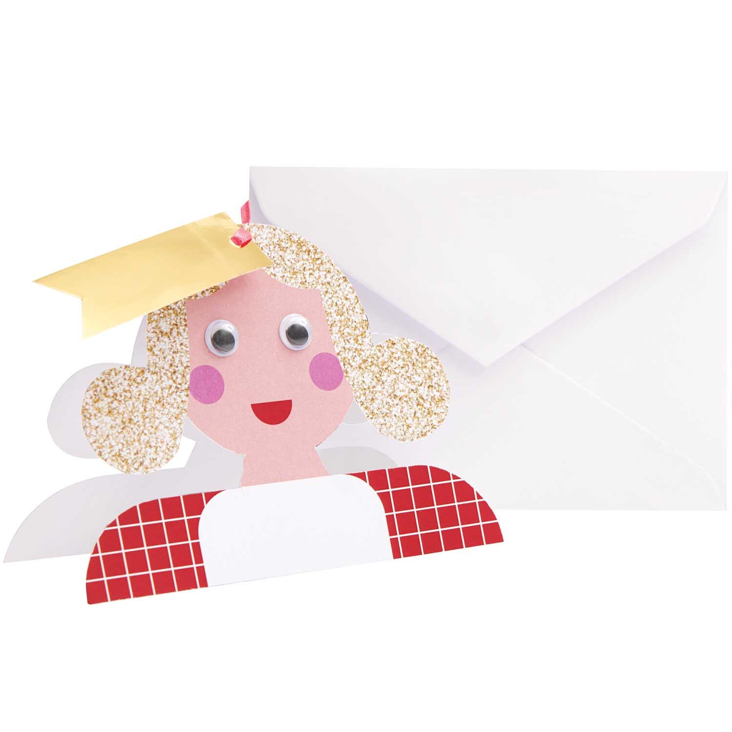 Paper Poetry Karte mit Engelmotiv und Wackelaugen, von Rico Design. Weißer Umschlag im Hintergrund.