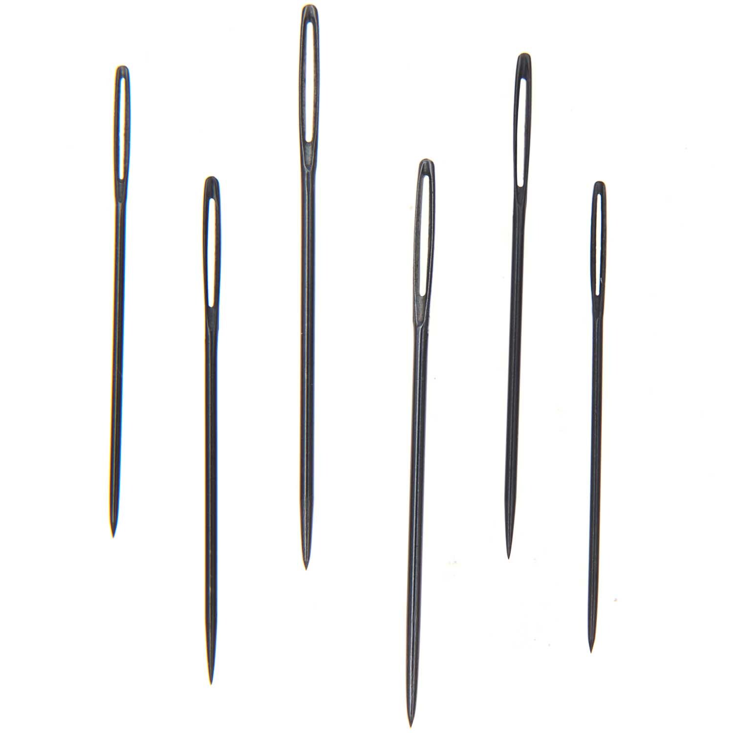 Sticknadeln spitz 18-22 6 Stück von Rico Design, schwarze Nadeln in verschiedenen Größen auf weißem Hintergrund.