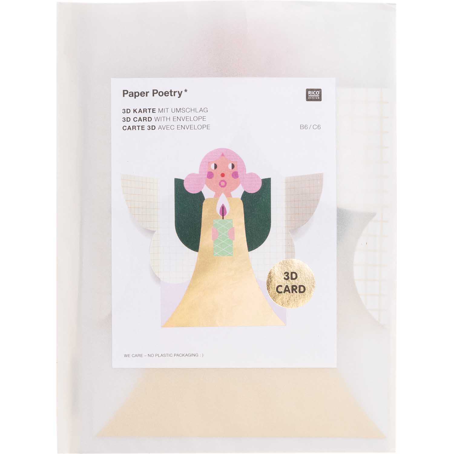 Paper Poetry 3D-Karte Engel petrol-pink B6 von Rico Design