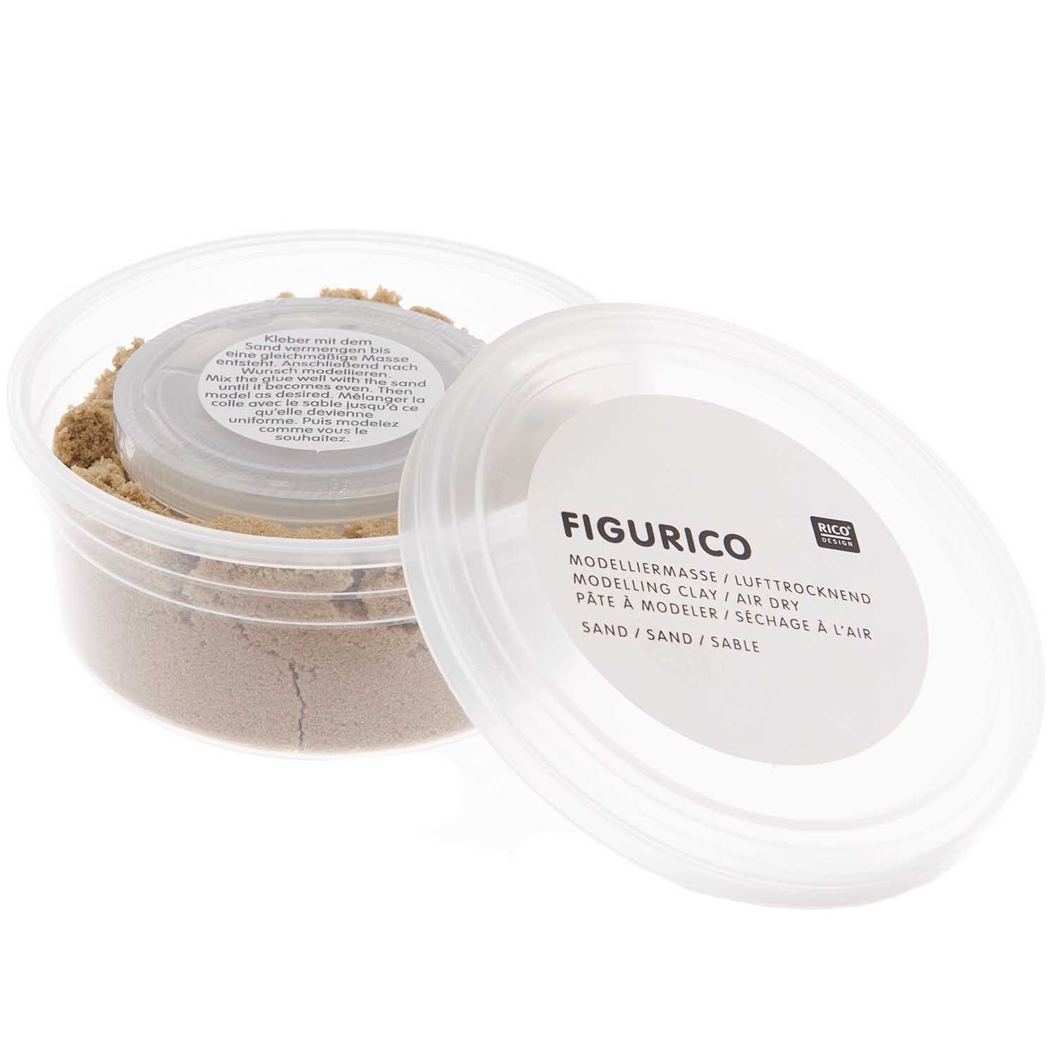 Figurico Modelliermasse Sand 105g Farbe Natur von Rico Design Figurico Modelliermasse Sand 105g in einer transparenten Dose mit abnehmbarem Deckel, ideal zum kreativen Gestalten.