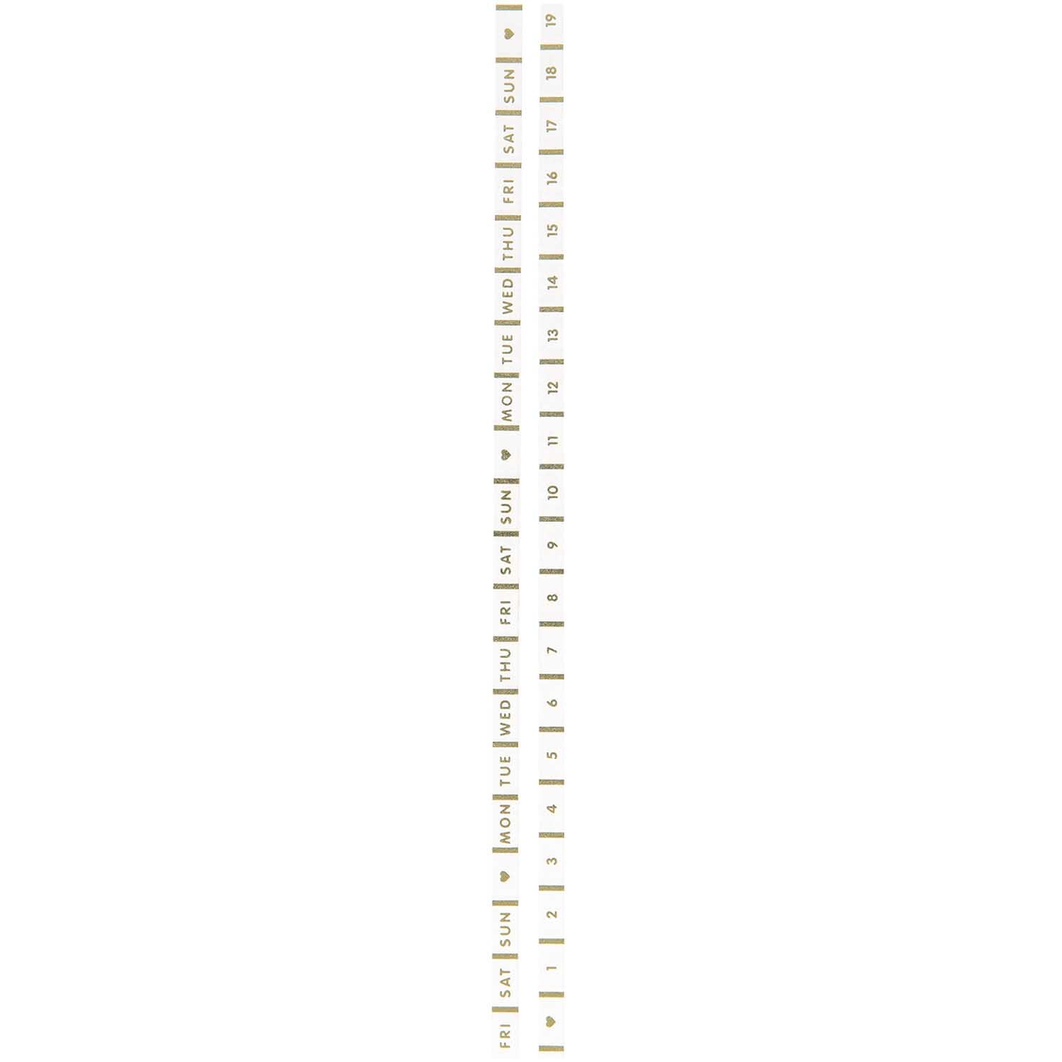 Paper Poetry Tapes Wochentage & Datum weiß-gold 5mm 10m 2 Stück von Rico Design Paper Poetry Tapes mit Wochentagen und Datum in Weiß-Gold, 5mm breit, 10m lang, 2 Stück. Ideal für kreative Projekte.