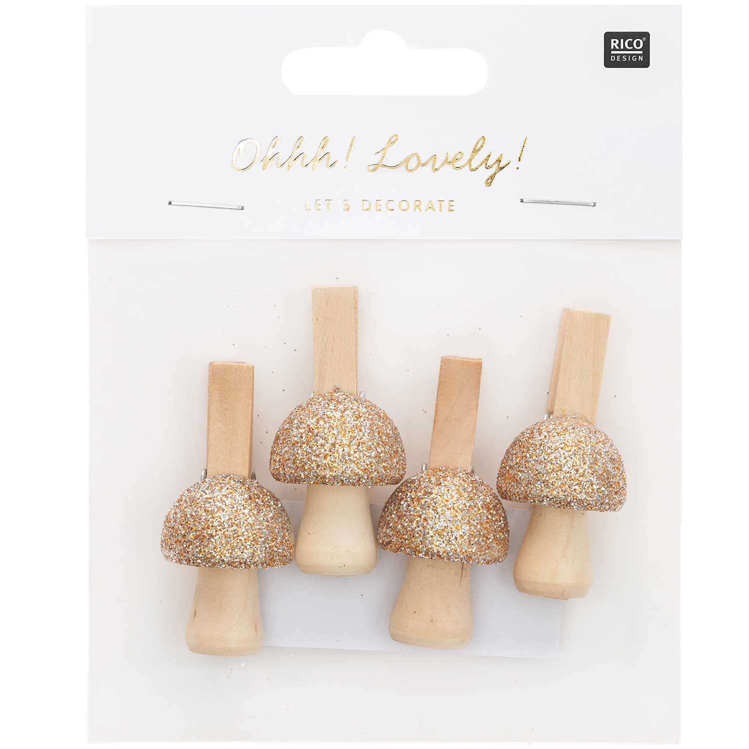 Dekoklammern Pilz mit Glitter gold 4,8cm 4 Stück von Rico Design