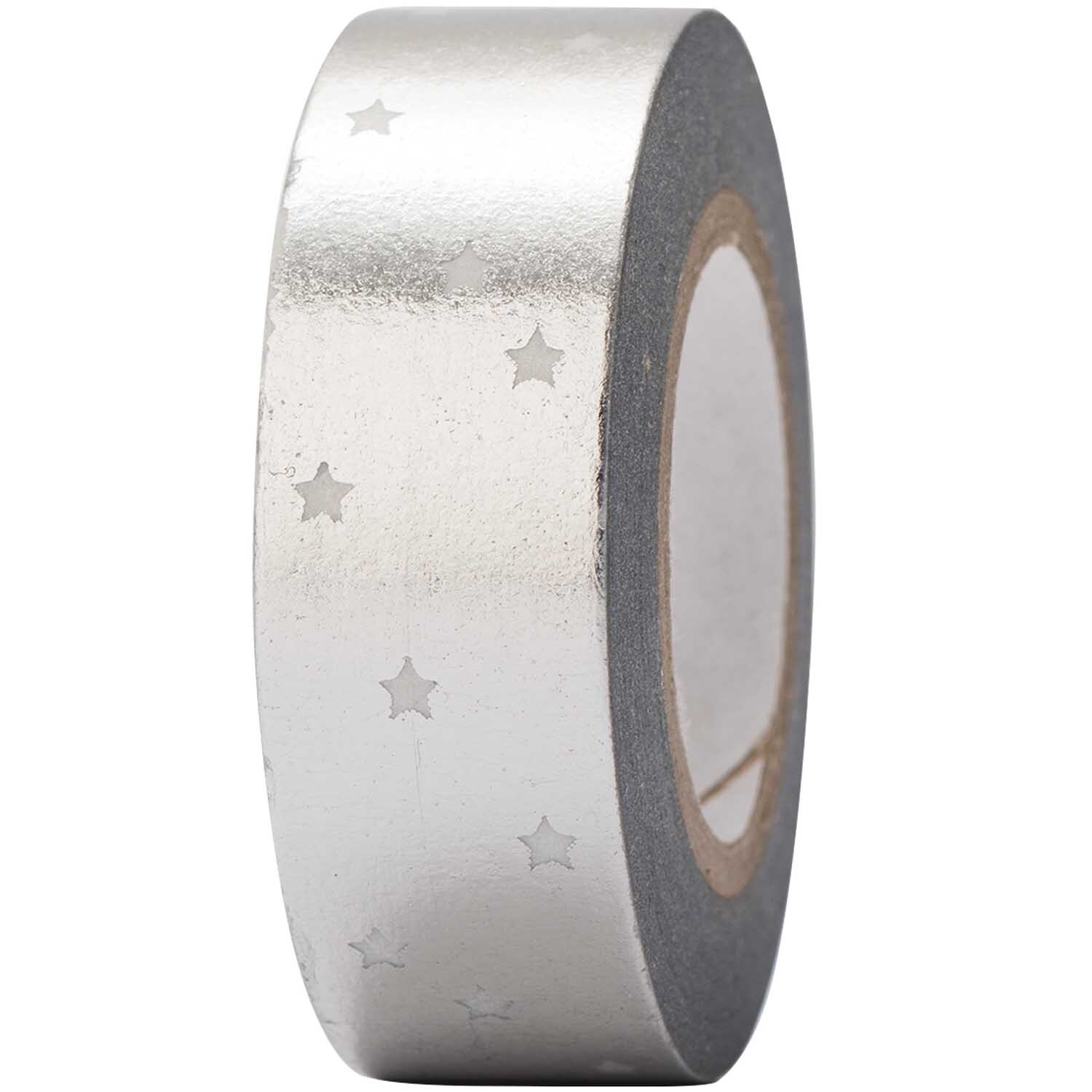 Paper Poetry Tape mit silbernen Sternen von Rico Design, 15mm breit und 10m lang, glänzend.