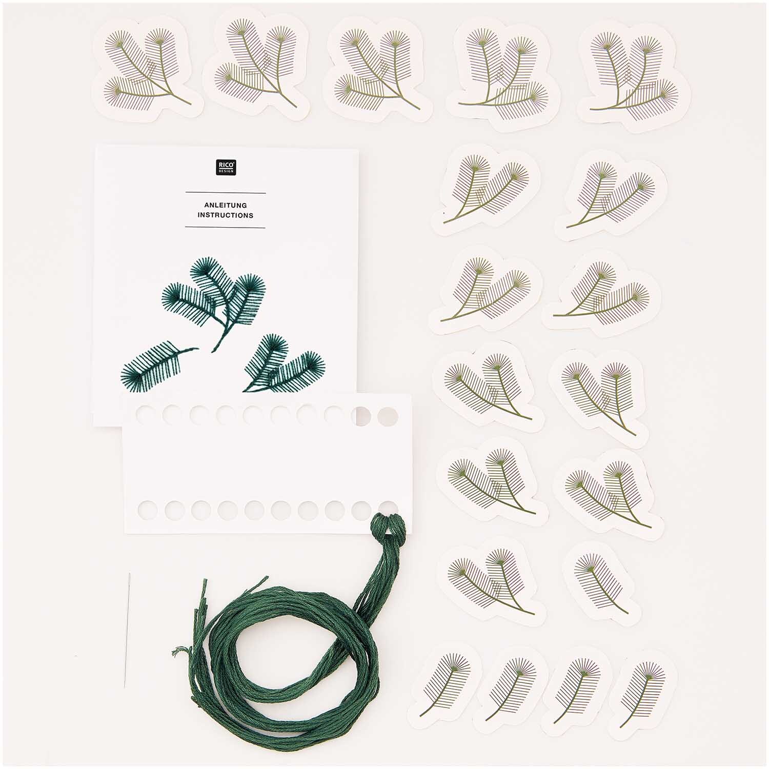 Stick and Stitch Stickpackung Tannenzweige vorgezeichnet von Rico Design