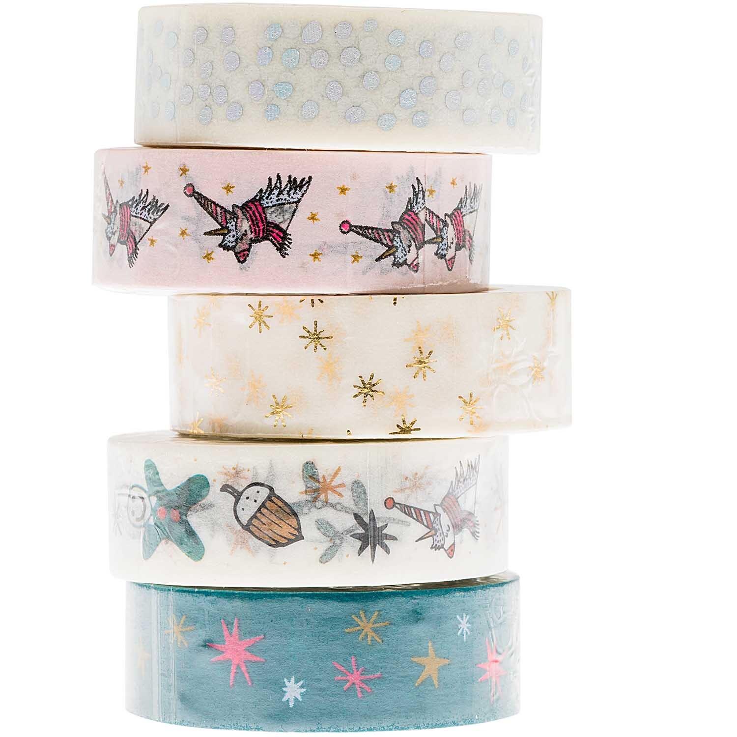 Paper Poetry Tape Set Magical Christmas: Fünf dekorative Klebebänder mit weihnachtlichen Motiven und mehrfarbigem Design. Ideal für kreative Projekte.