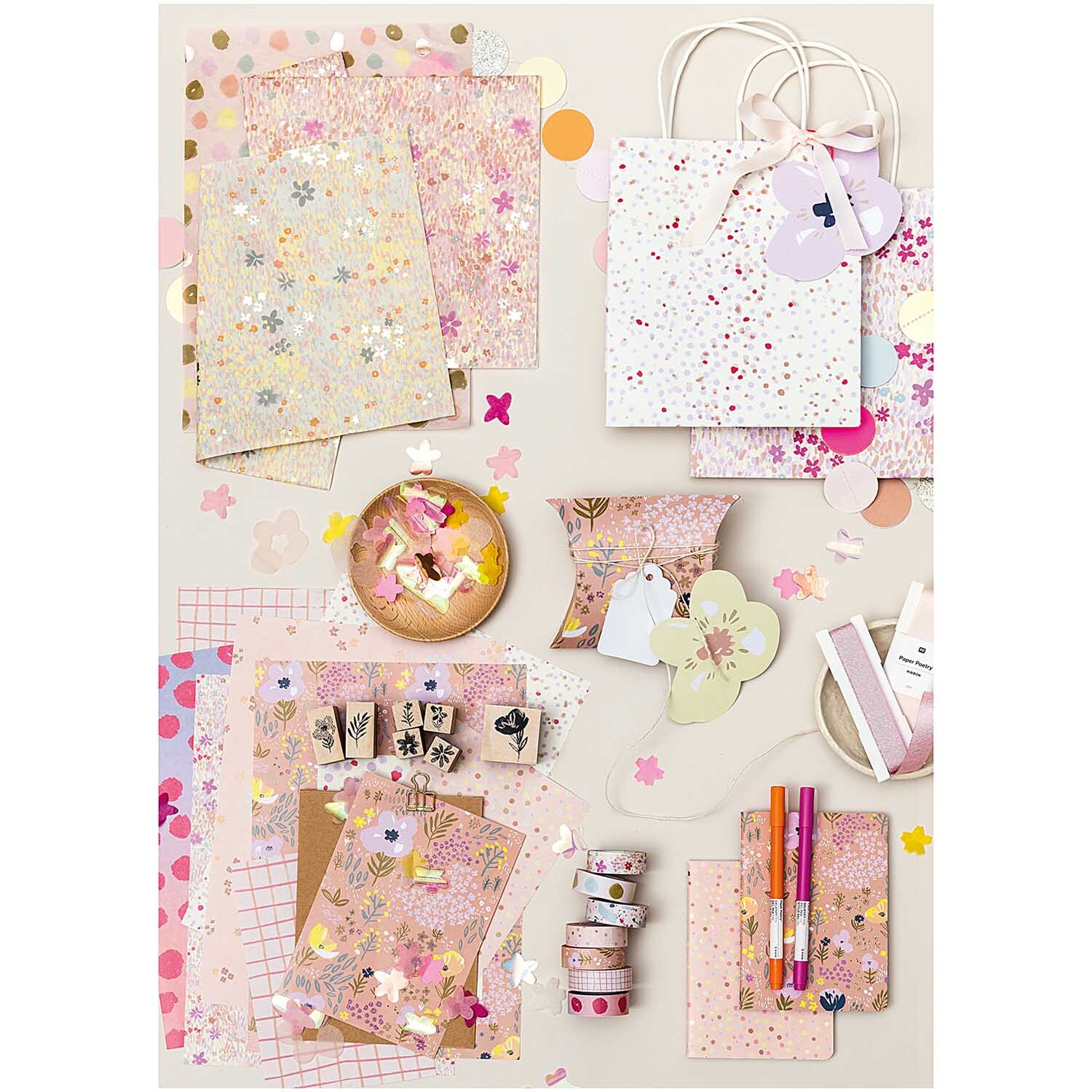 Paper Poetry Paper Patch Papier Blumenwiese rosa 30x42cm von Rico Design