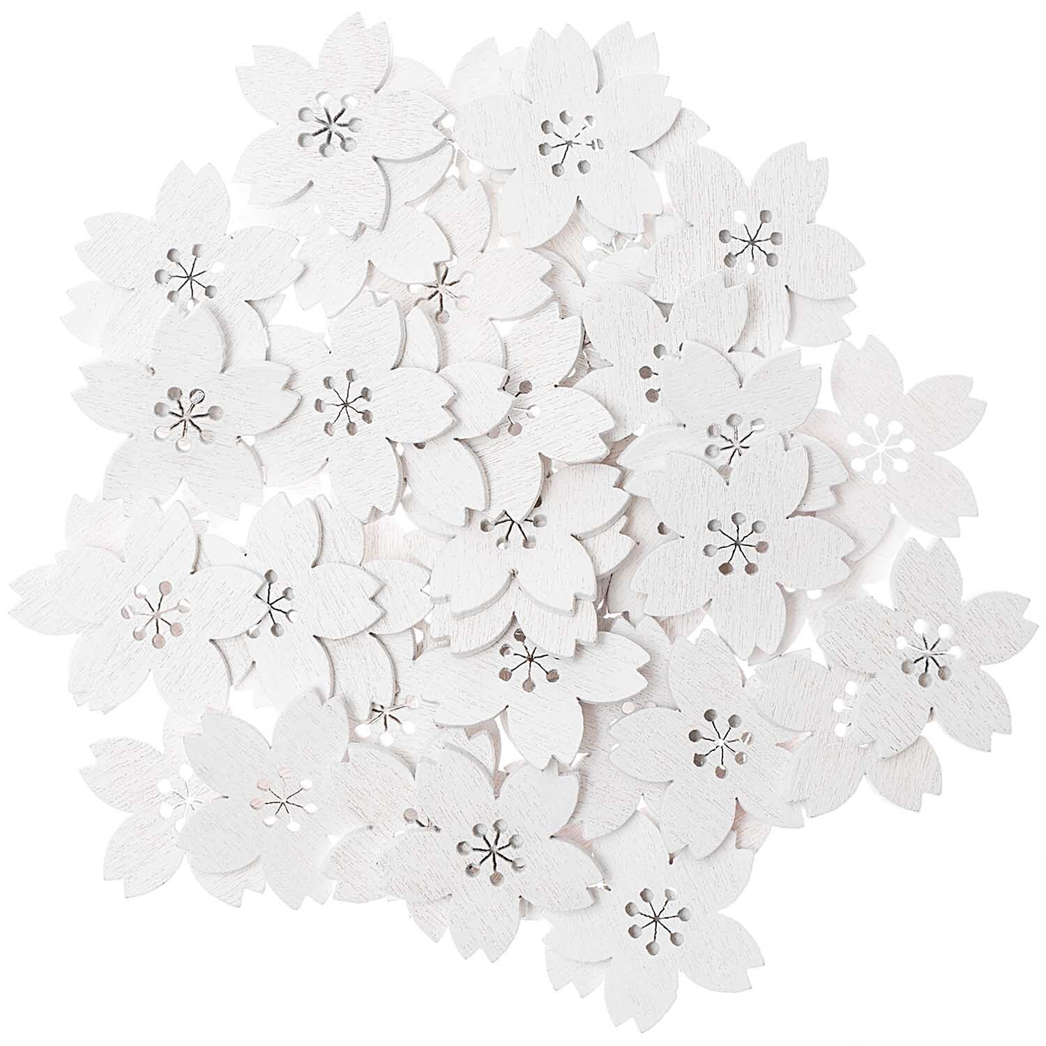 Holzstreu Kirschblüte 48 Stück von Rico Design: Weiße, dekorative Holzblüten in Kirschblütenform, ideal für kreative Bastelprojekte.