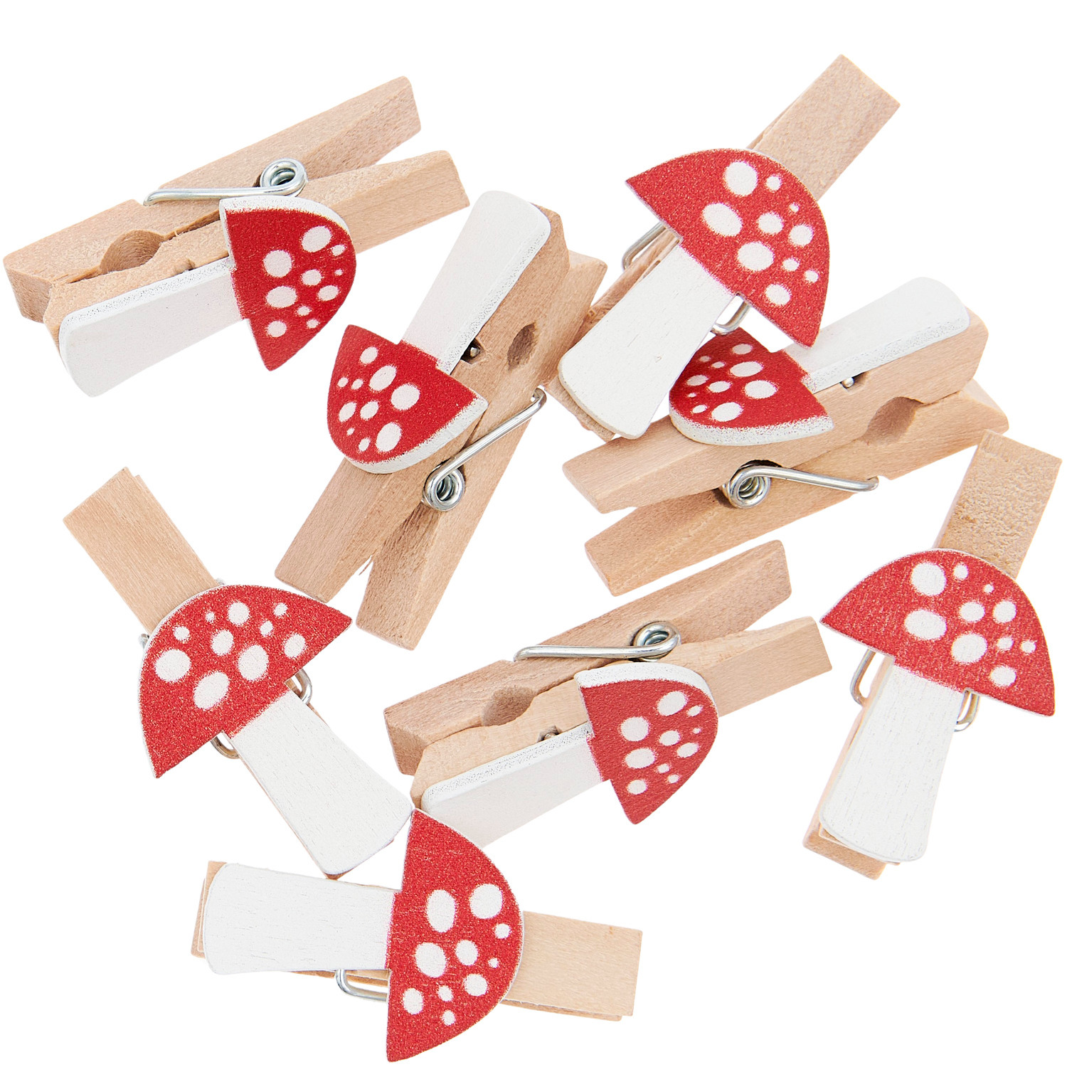 Holzclips Fliegenpilz 8 Stück, 20x35mm Farbe Weiß-rot von Rico Design Holzclips Fliegenpilz, 8 Stück, 20x35mm. Weiß-rote Clips mit Pilzmotiv, ideal für kreative Dekorationen.