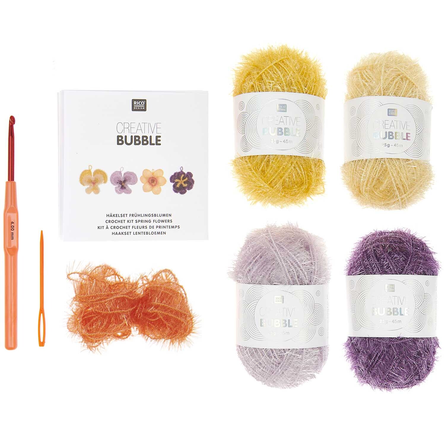 Häkelset Creative Bubble Frühlingsblume von Rico Design Häkelset Creative Bubble Frühlingsblume mit bunten Garnen und Häkelnadel von Rico Design. Ideal für kreative Projekte.