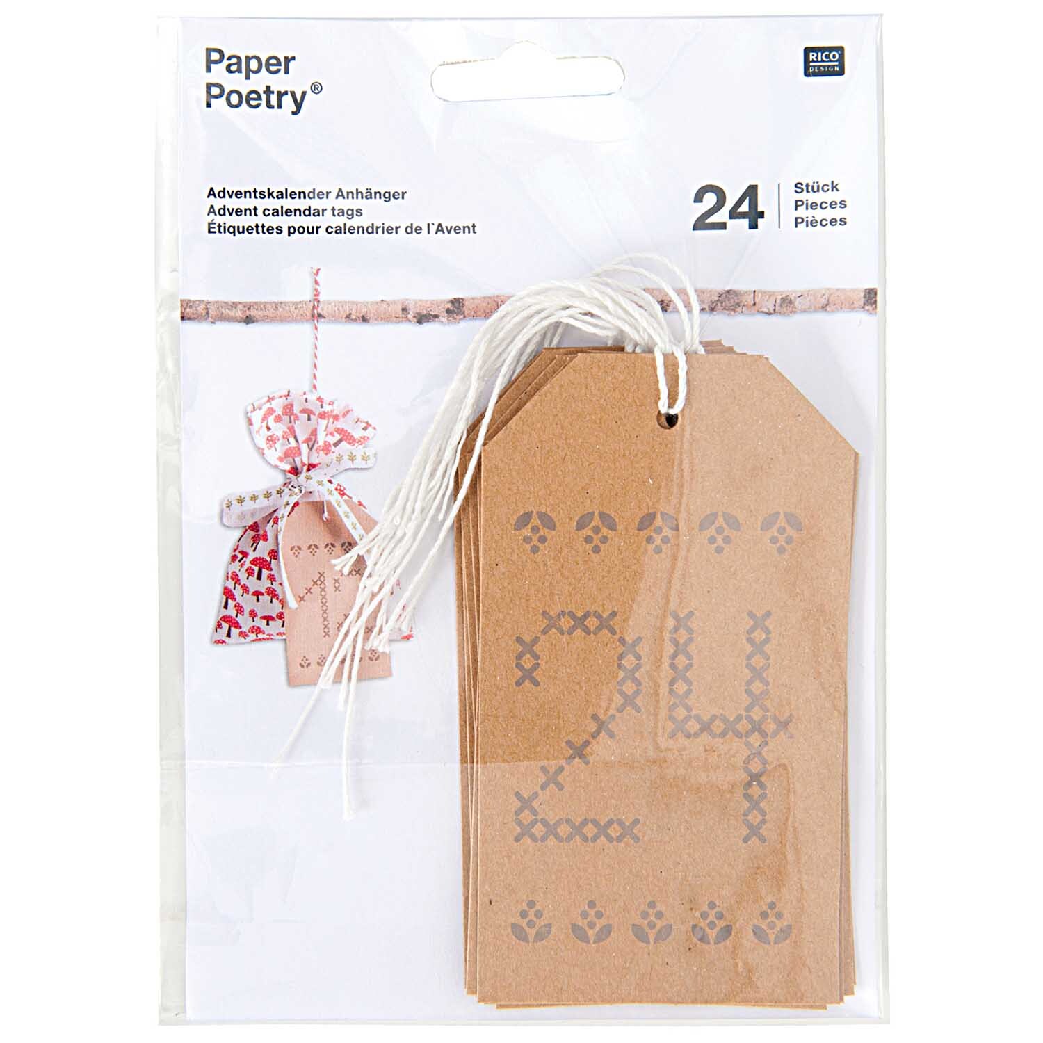 Paper Poetry Adventskalender Anhänger 24 Stück Kraftpapier von Rico Design