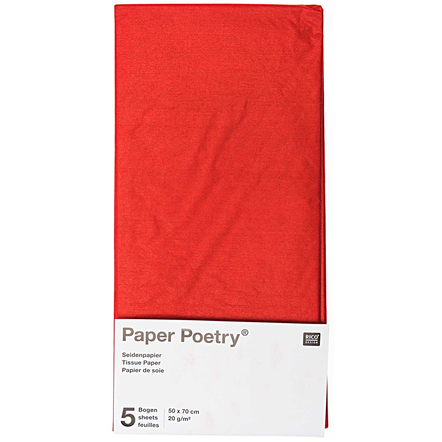 Seidenpapier 50x70cm 5 Bogen Farbe Dunkelrot von Rico Design Seidenpapier 50x70cm 5 Bogen in Dunkelrot von Rico Design, ideal für kreative Bastelprojekte.