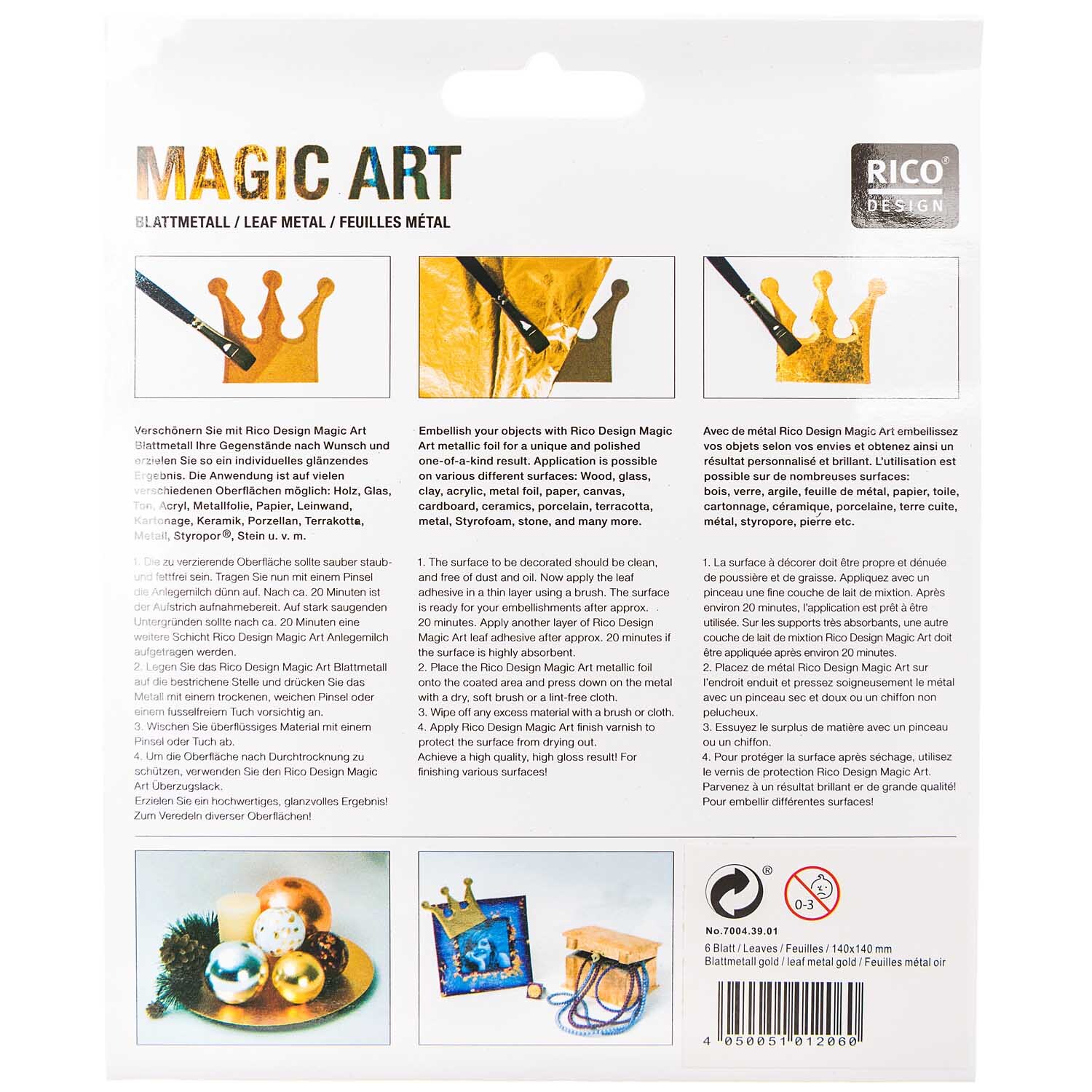 Magic Art Blattmetall 6 Blatt Farbe Gold von Rico Design Magic Art Blattmetall 6 Blatt zeigt goldene Blätter von Rico Design, ideal für kreative Projekte.
