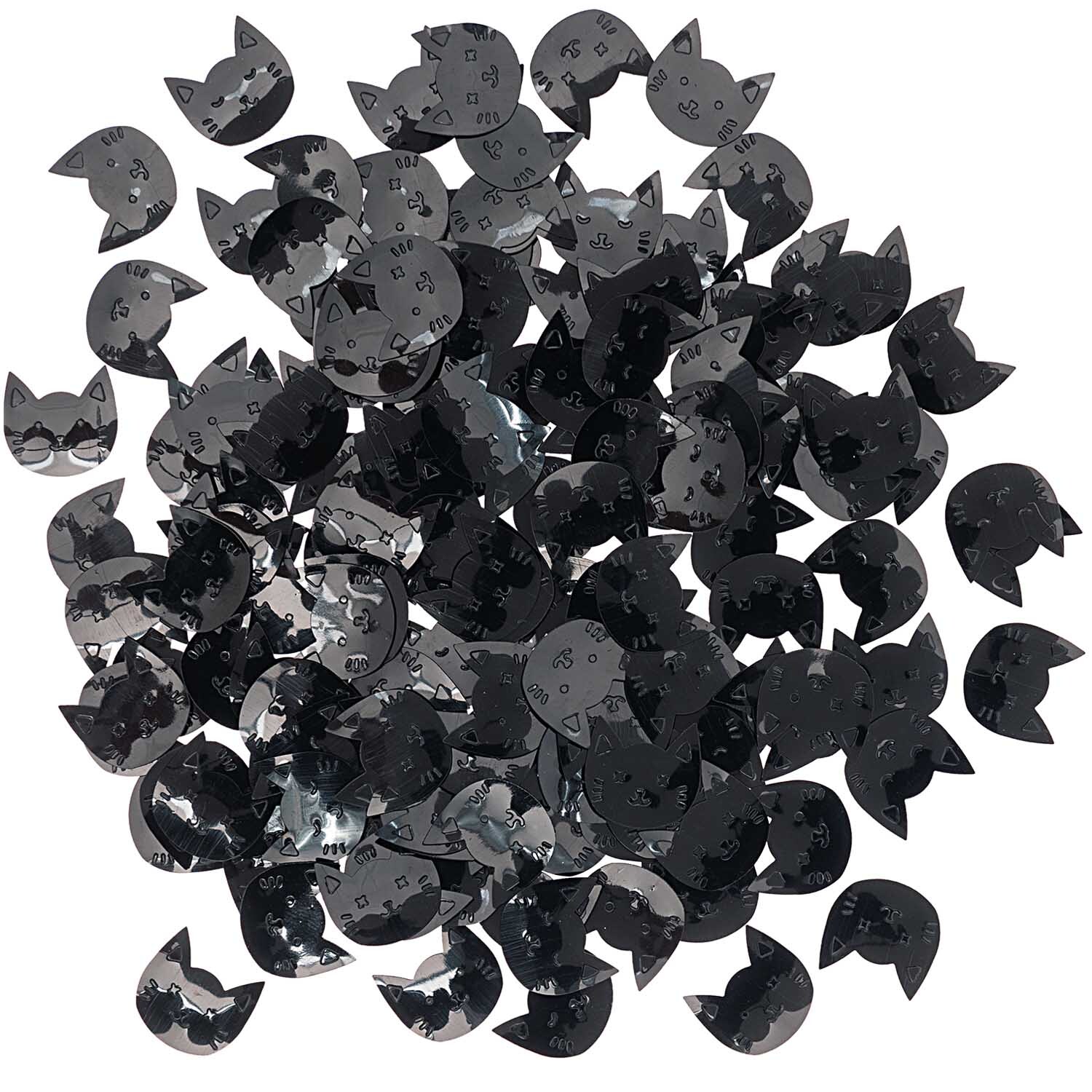 Flitterstreu Katzen Mix schwarz 200 Stück von Rico Design. Schwarze Katzenkopf-Konfetti auf weißem Hintergrund, ideal für kreative Dekorationen.