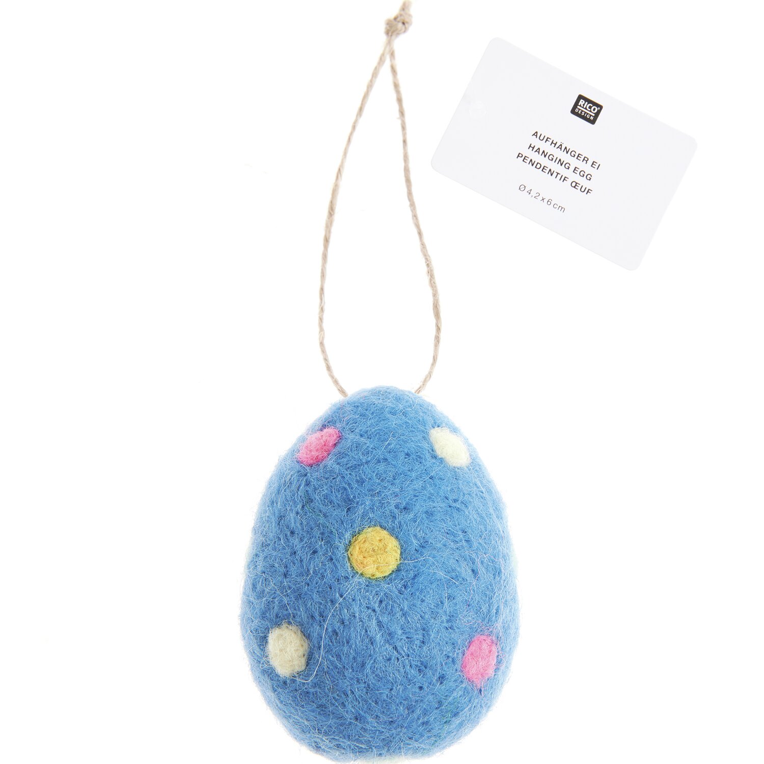 Aufhänger Filz-Ei gepunktet Ø4,3x6cm Farbe Blau von Rico Design