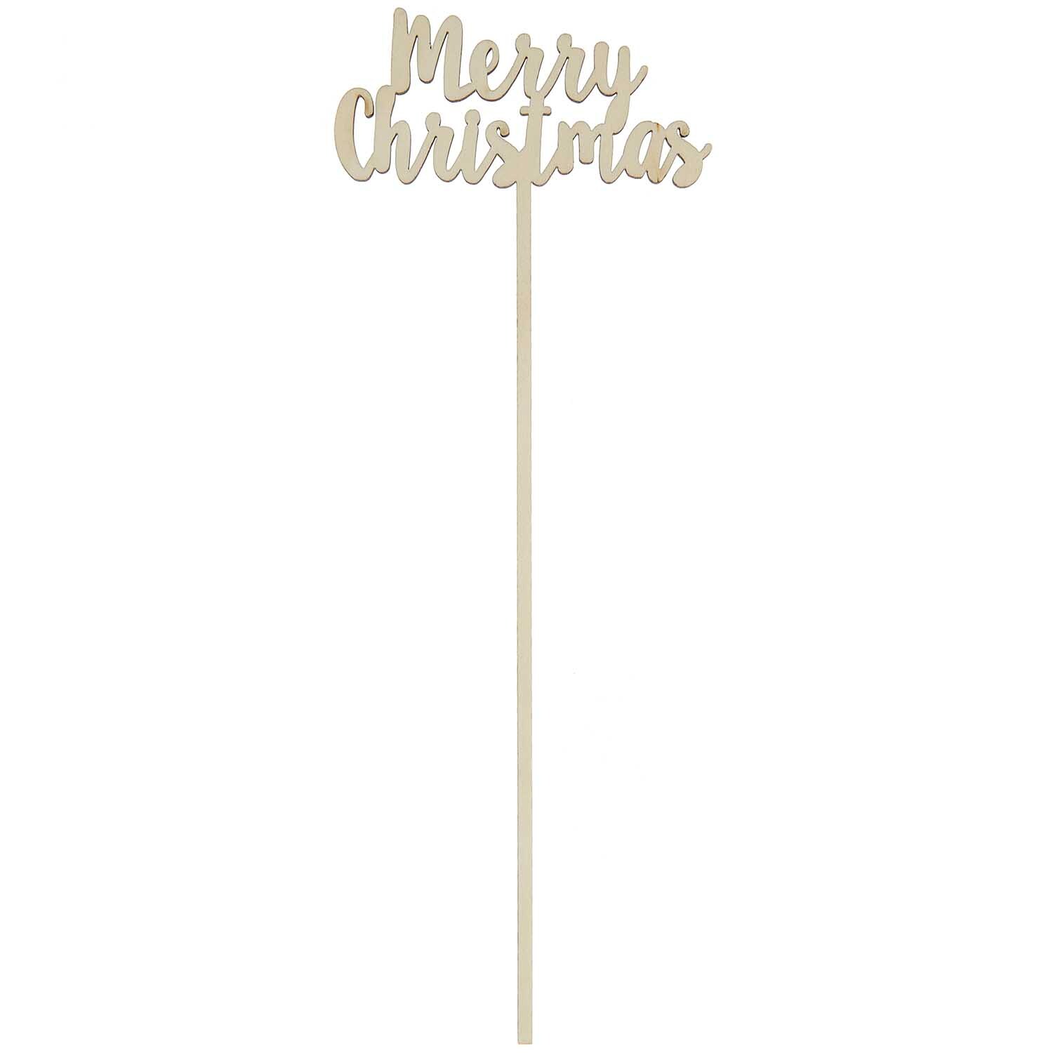 Holzpicker Merry Christmas von Rico Design, 25,7x7,8cm, aus hellem Holz mit Schriftzug. Ideal für festliche Dekorationen.