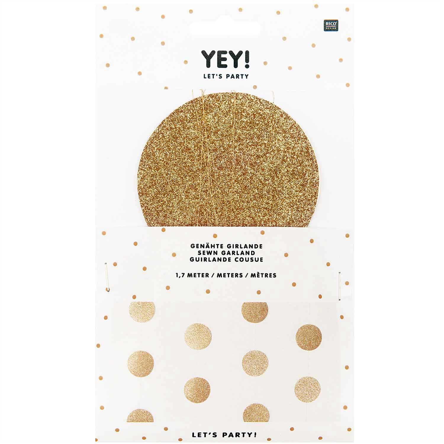 Genähte Girlande Kreise 8cm Glitter-gold 1,7m von Rico Design