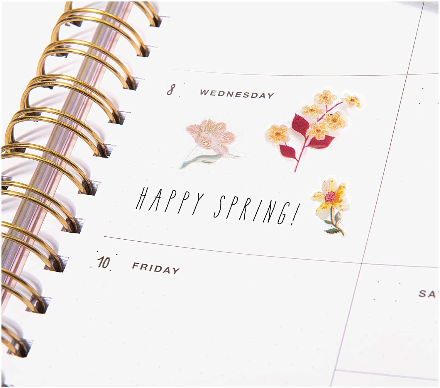 Paper Poetry Gelsticker Nature Matters rosa von Rico Design Paper Poetry Gelsticker Nature Matters rosa auf einem Kalender mit floralen Motiven und "Happy Spring!" Text. Ideal für kreative Dekorationen.