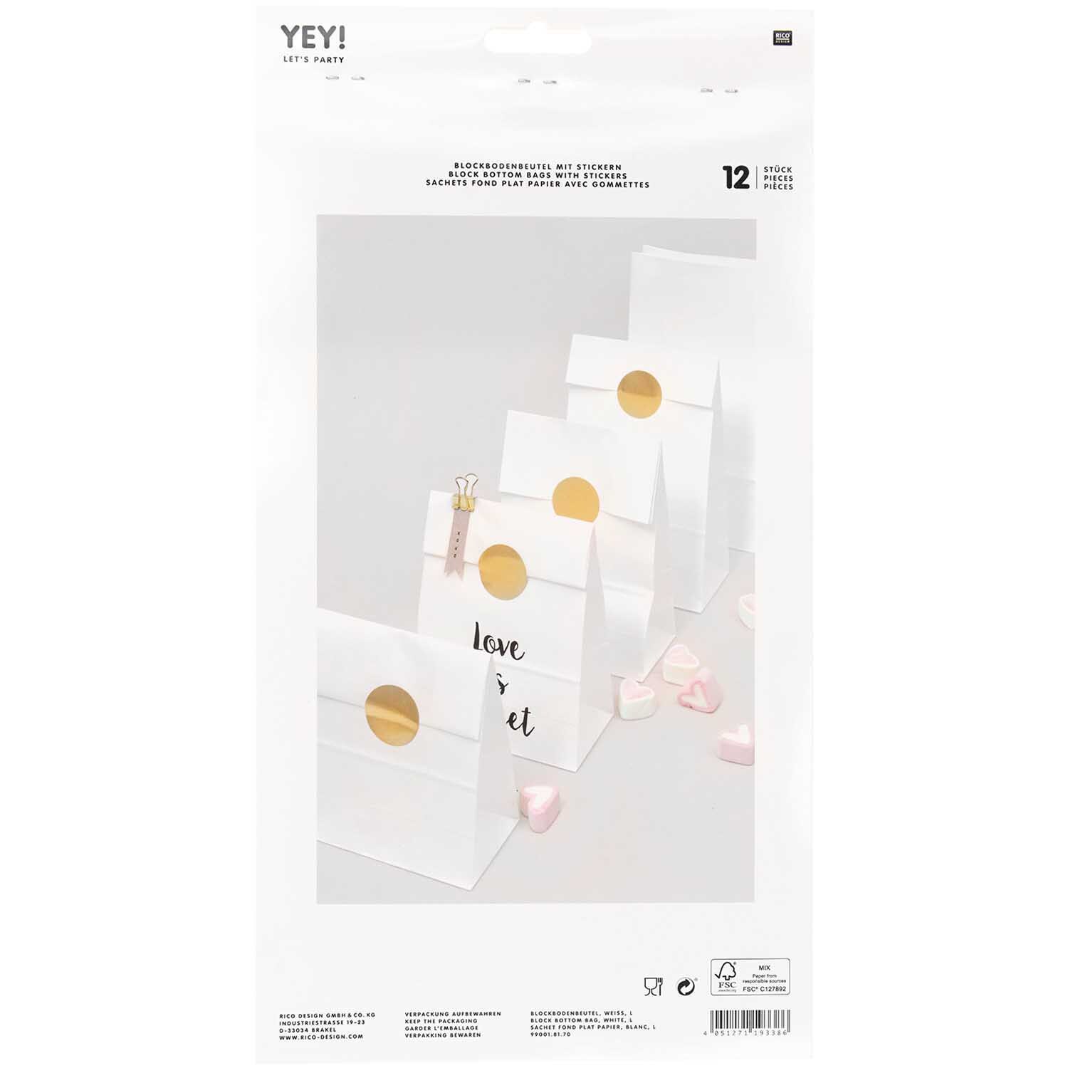 Blockbodenbeutel weiß 12 Stück von Rico Design