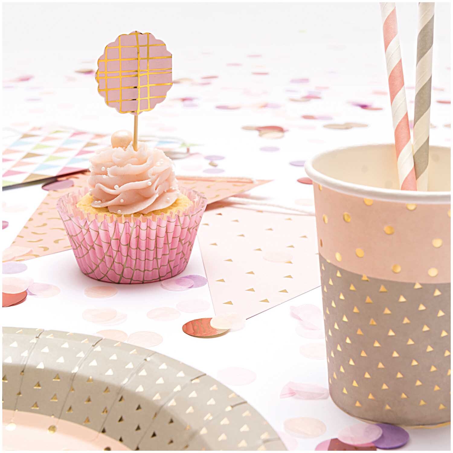 Pappbecher Konfetti rosa 12 Stück von Rico Design