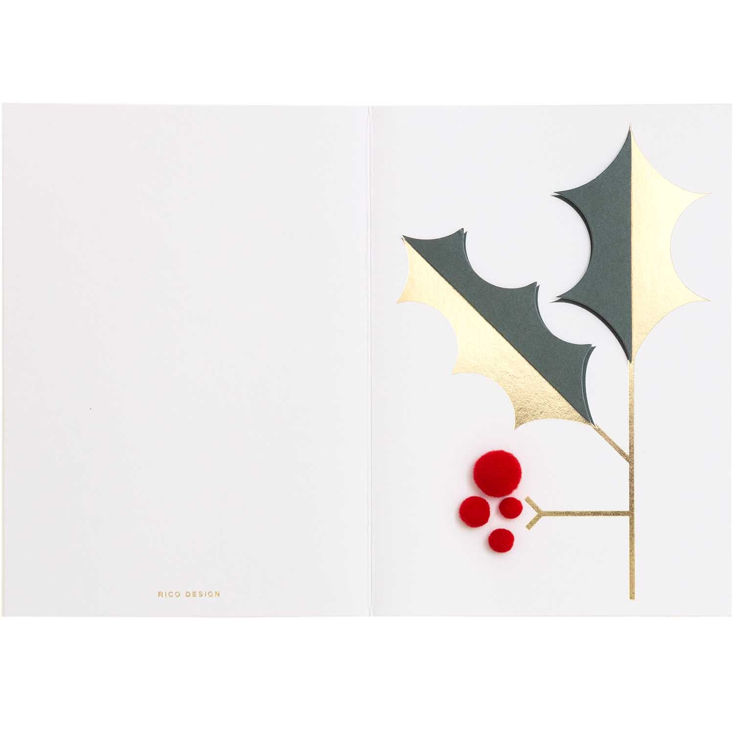 Paper Poetry 3D-Karte Mistelzweig B6 von Rico Design Paper Poetry 3D-Karte Mistelzweig B6 zeigt einen stilisierten Mistelzweig mit roten Beeren auf weißem Hintergrund, von Rico Design.