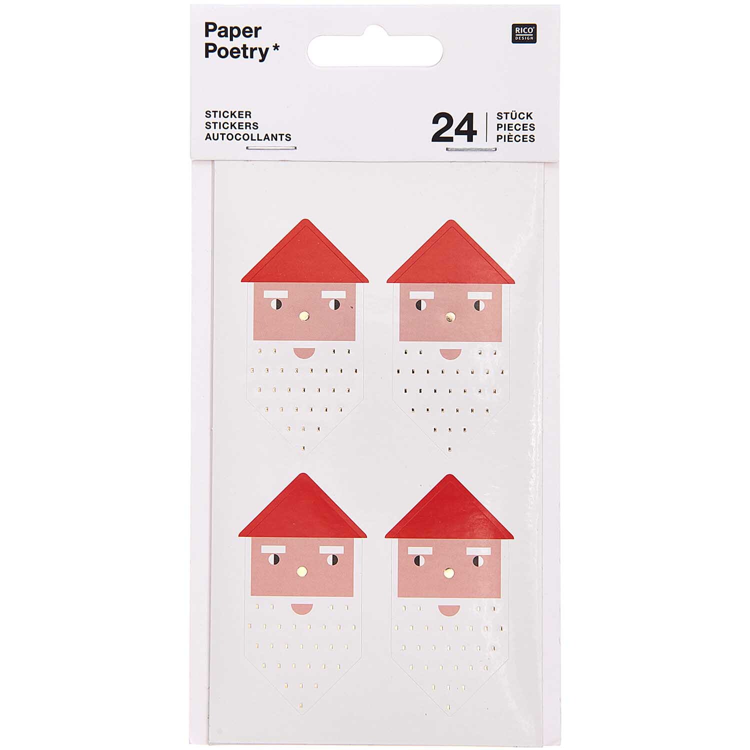 Paper Poetry Sticker Weihnachtsfiguren, 4 Blatt. Enthält 24 weihnachtliche Sticker mit roten Hüten von Rico Design.
