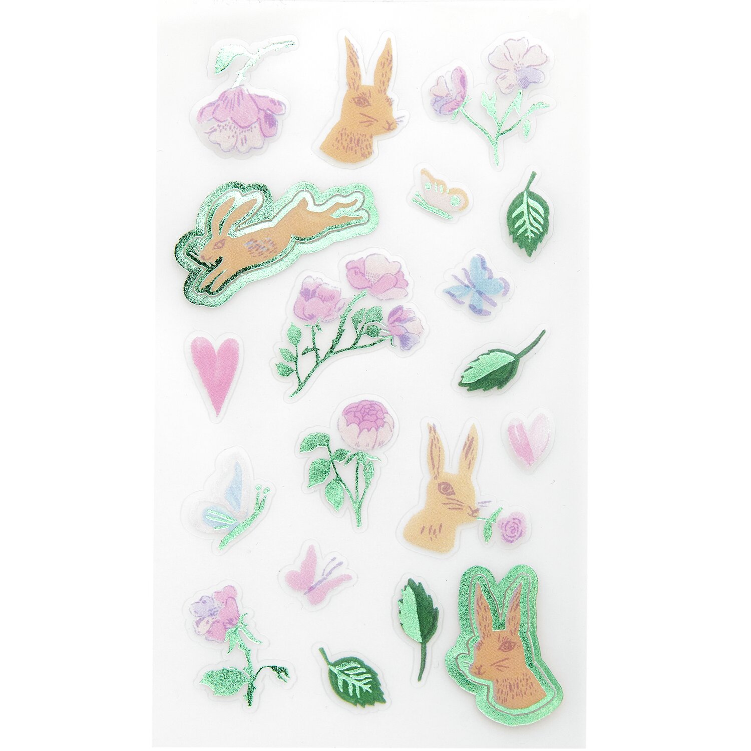 Paper Poetry Foliensticker Blumen/Hasen: Bunte Sticker mit Hasen- und Blumenmotiven auf transparentem Hintergrund, ideal für kreative Projekte.