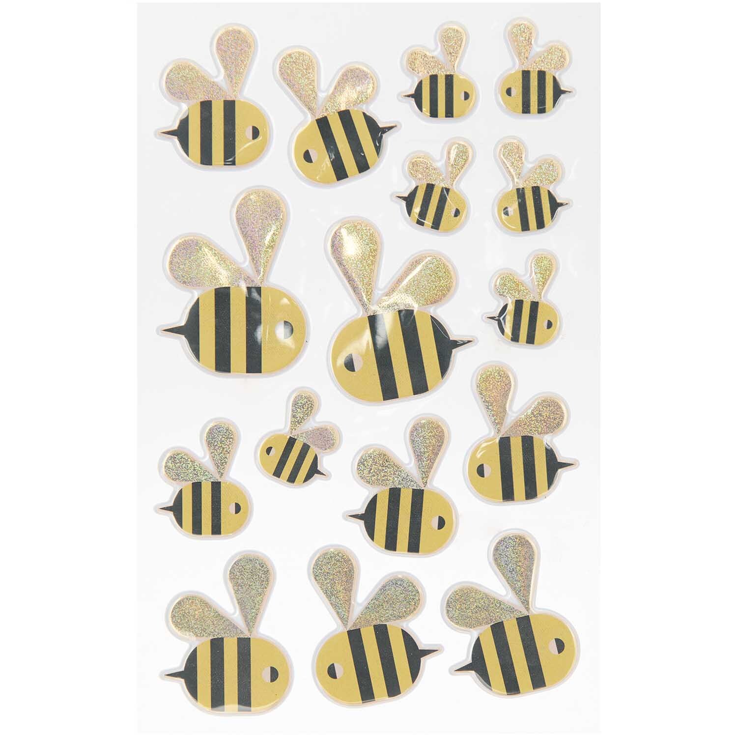 Paper Poetry 3D-Sticker Bienen 16 Stück: Gelbe und schwarze Bienensticker von Rico Design auf weißem Hintergrund. Ideal für kreative Projekte.