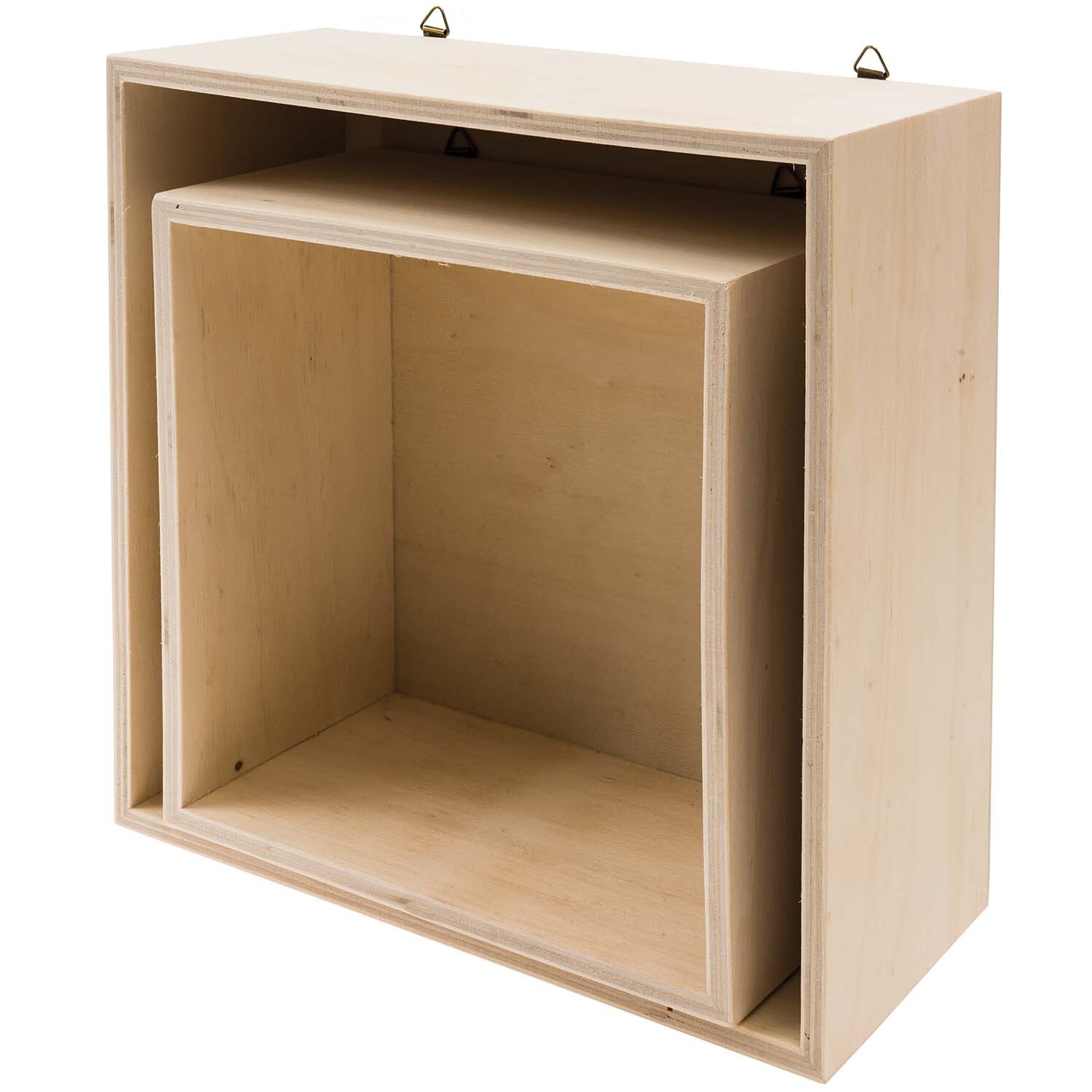Holzbox Set quadratisch, 2-teilig von Rico Design. Naturfarbene, ineinander passende Boxen aus Holz.