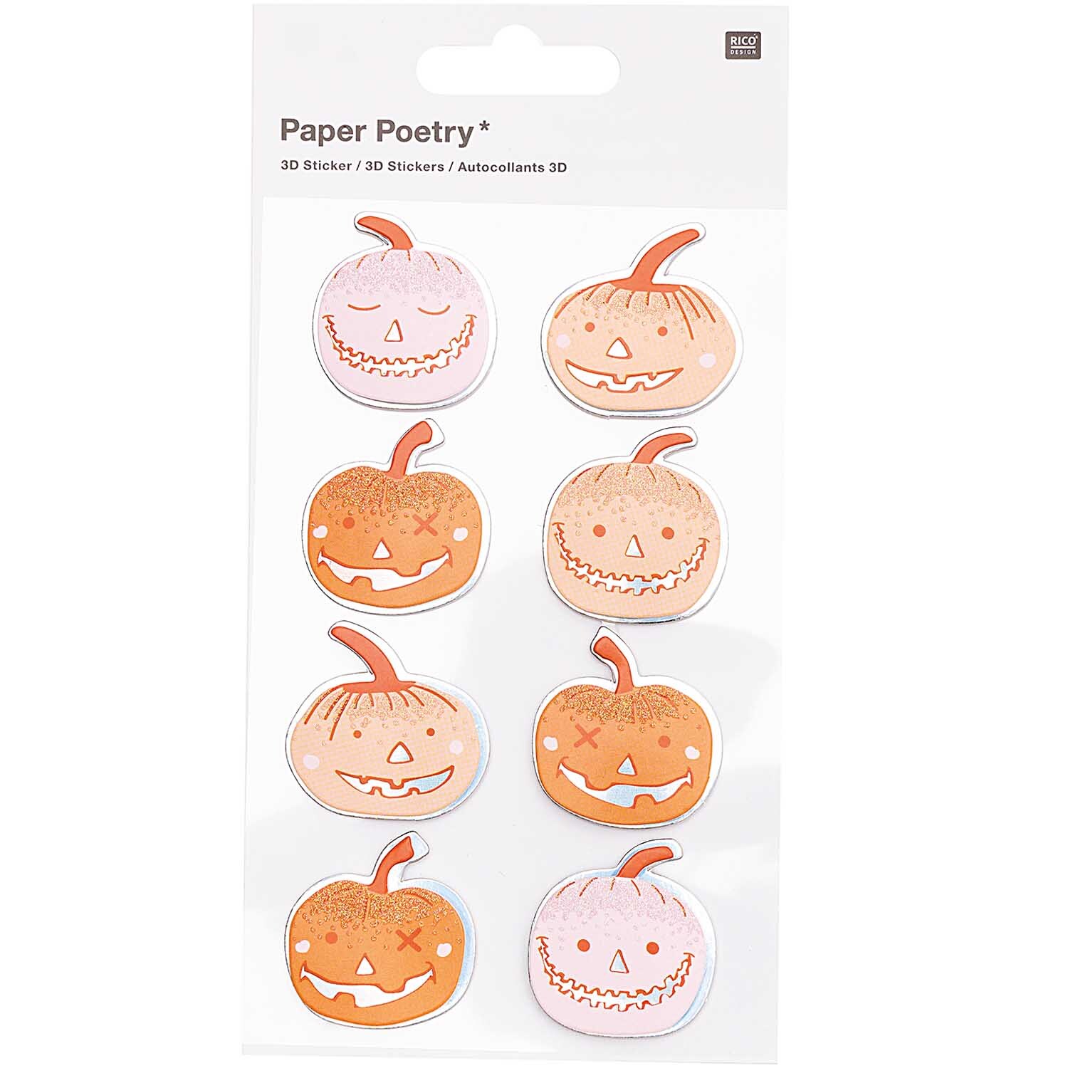 Paper Poetry 3D Sticker Kürbisse von Rico Design Paper Poetry 3D Sticker Kürbisse: Neun orangefarbene Kürbis-Sticker mit verschiedenen Gesichtern von Rico Design. Perfekt für kreative Herbstdekorationen.