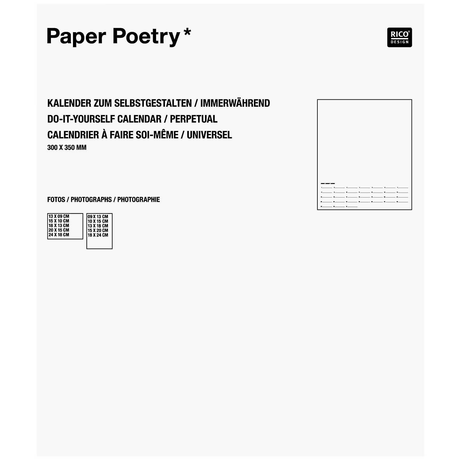 Paper Poetry Bastelkalender immerwährend in Weiß, 30x35cm, von Rico Design, ideal zum kreativen Gestalten.